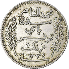 Coin, Tunisia, Muhammad al-Nasir Bey, Franc, 1916, Paris, EF(40-45), Silver