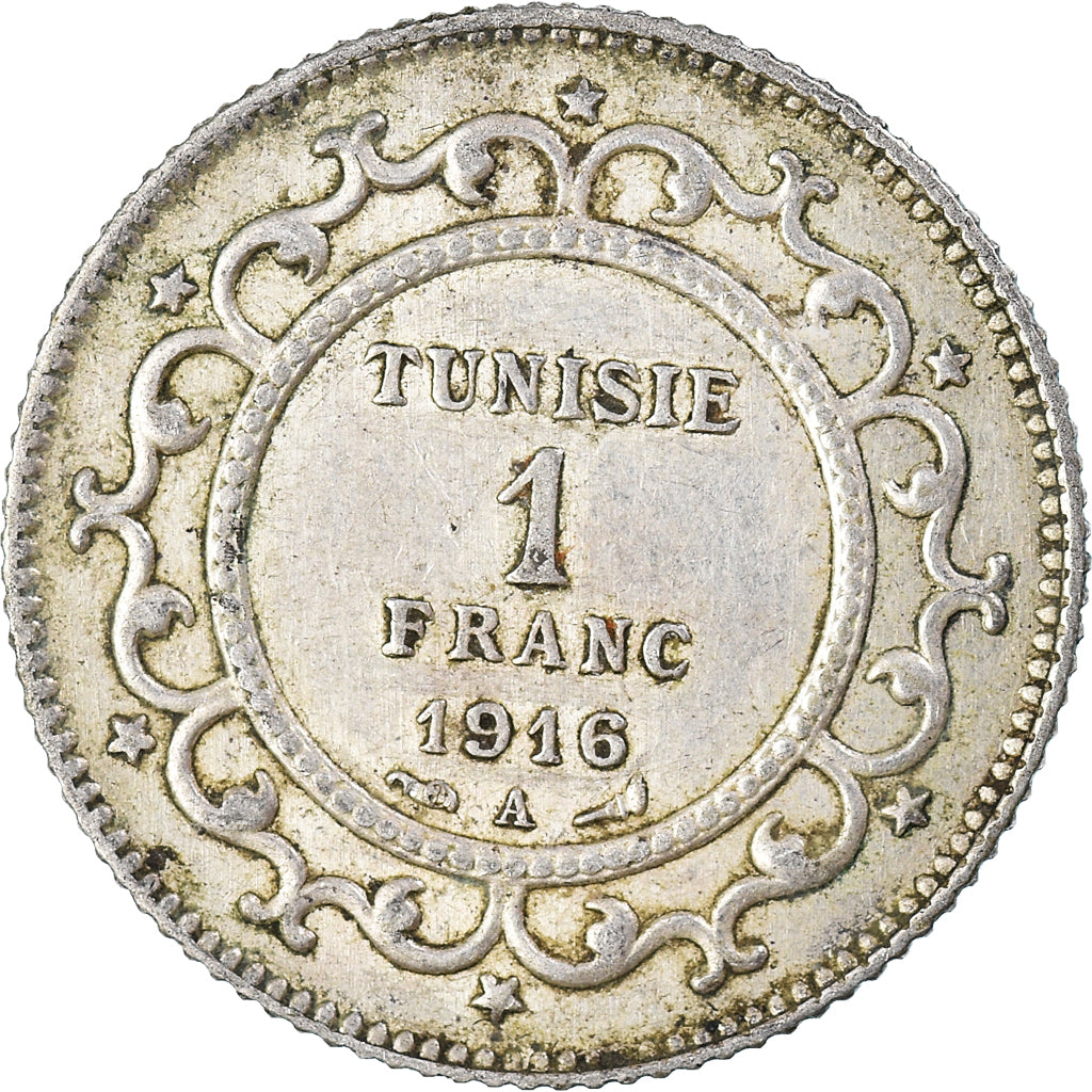 Coin, Tunisia, Muhammad al-Nasir Bey, Franc, 1916, Paris, EF(40-45), Silver