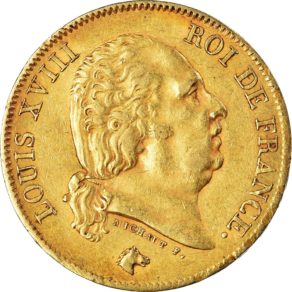 Moeda, França, Louis XVIII, 40 Francs, 1817, Paris, EF(40-45), Dourado