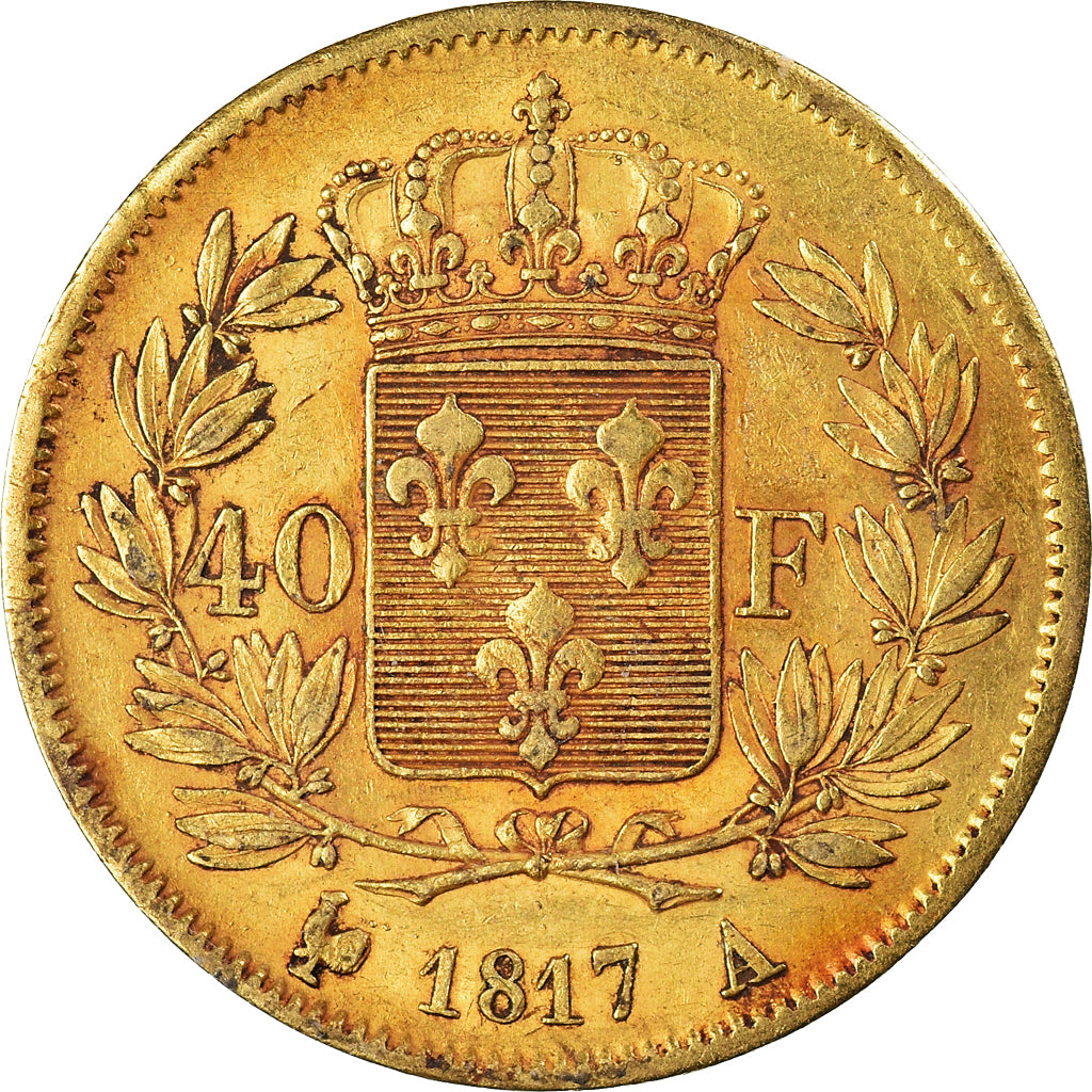 Moeda, França, Louis XVIII, 40 Francs, 1817, Paris, EF(40-45), Dourado