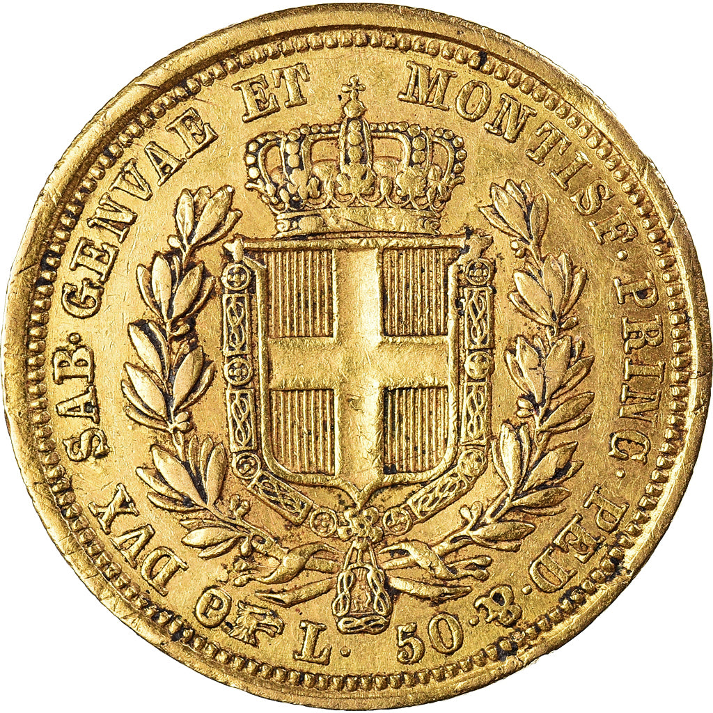 Moneta, STATI ITALIANI, SARDINIA, Carlo Alberto, 50 Lire, 1833, Torino, BB, Oro