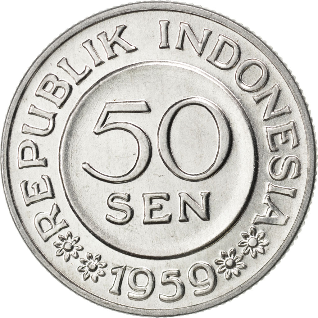 INDONESIA, 50 Sen, 1959, KM #14, MS(63), Aluminum, 29, 3.02