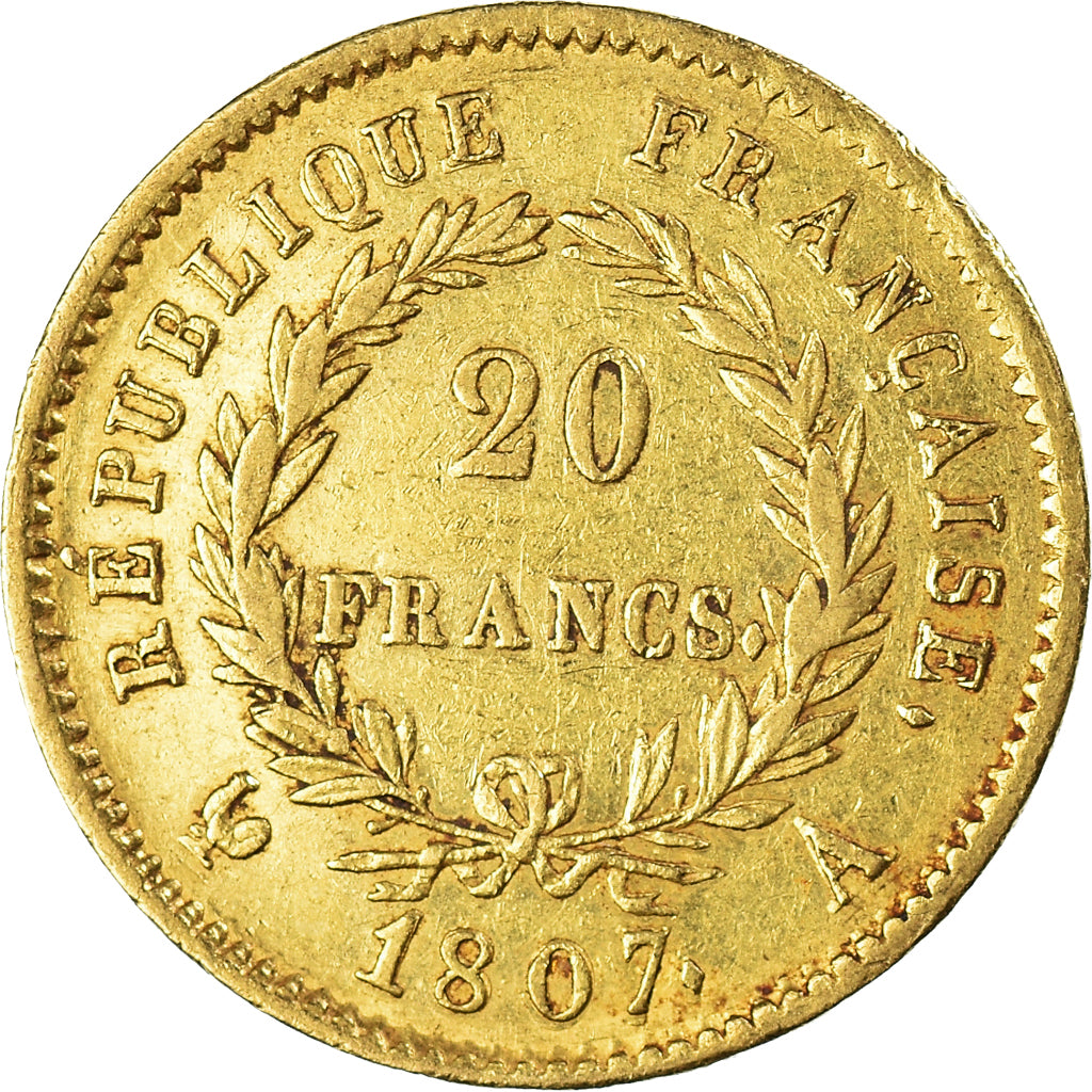 Coin, France, Napoléon I, 20 Francs, 1807, Paris, VF(30-35), Gold, KM:A687.1