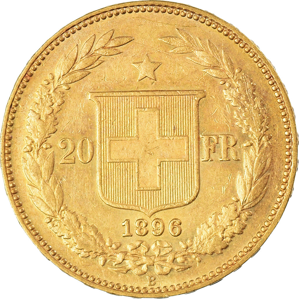 Coin, Switzerland, 20 Francs, 1896, Bern, MS(60-62), Gold, KM:31.3