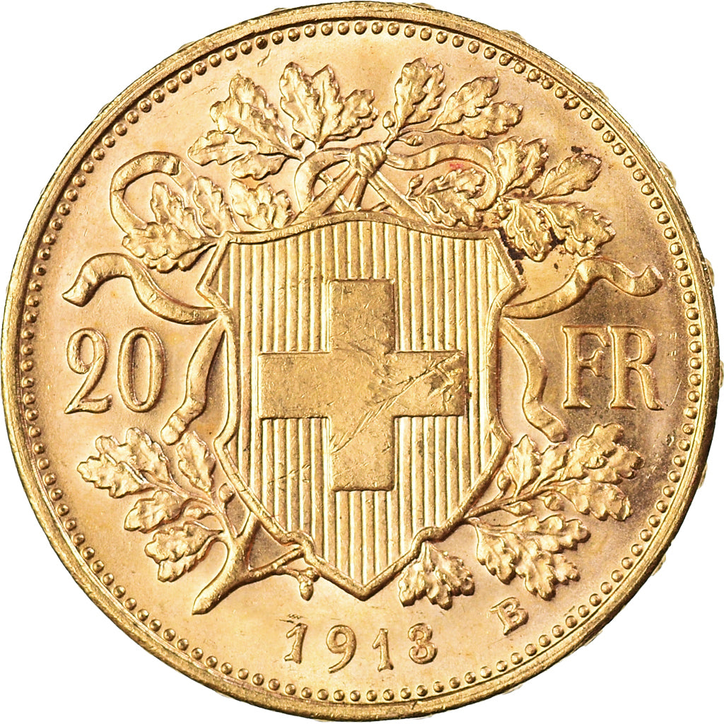 Coin, Switzerland, 20 Francs, 1913, Bern, MS(60-62), Gold, KM:35.1