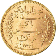 Coin, Tunisia, Muhammad al-Hadi Bey, 20 Francs, 1903, Paris, AU(55-58), Gold