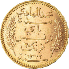 Coin, Tunisia, Muhammad al-Hadi Bey, 20 Francs, 1904, Paris, AU(55-58), Gold