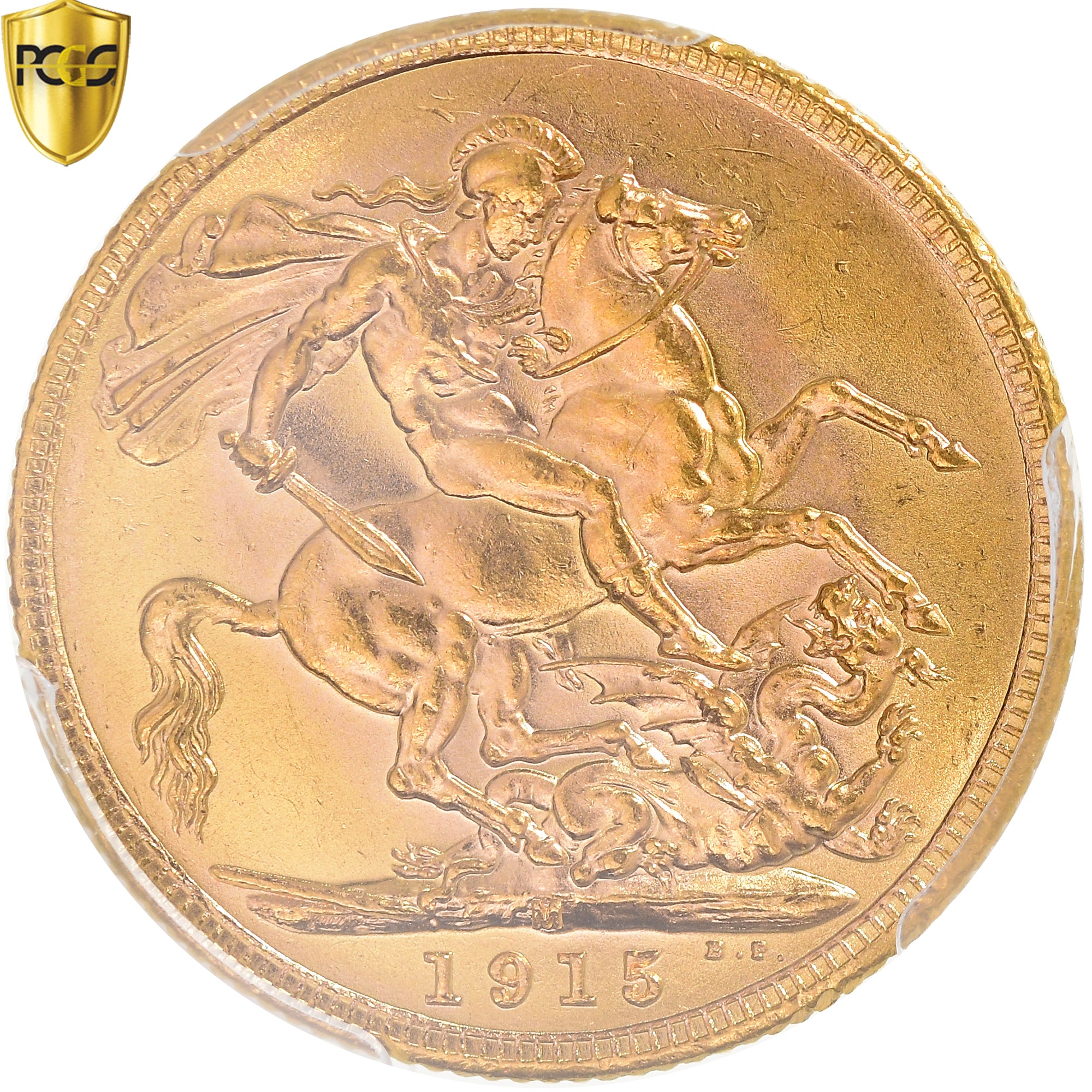 Coin, Australia, George V, Sovereign, 1915, Melbourne, PCGS, MS63, MS(63), Gold