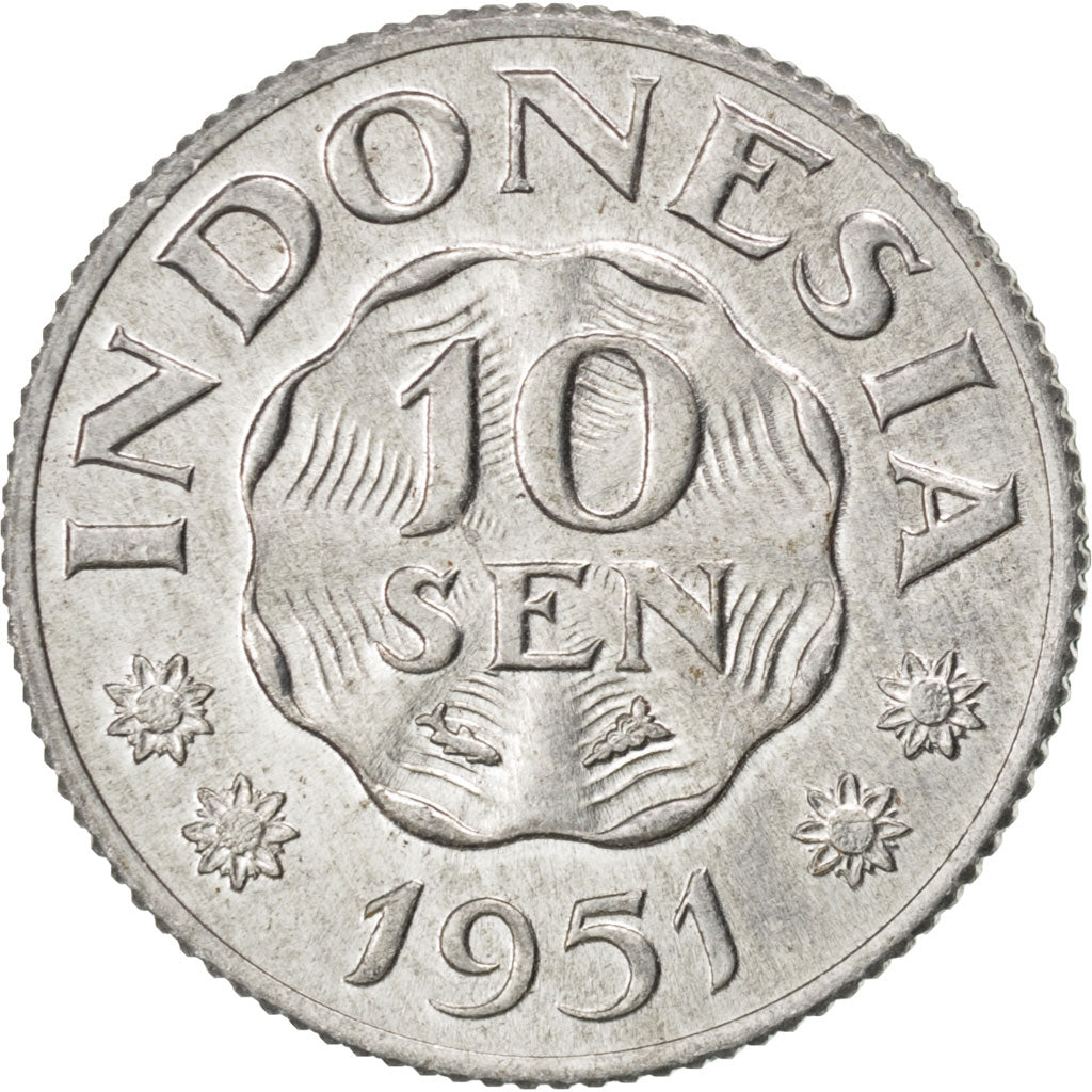 INDONESIA, 10 Sen, 1951, KM #6, MS(63), Aluminum, 23, 1.67