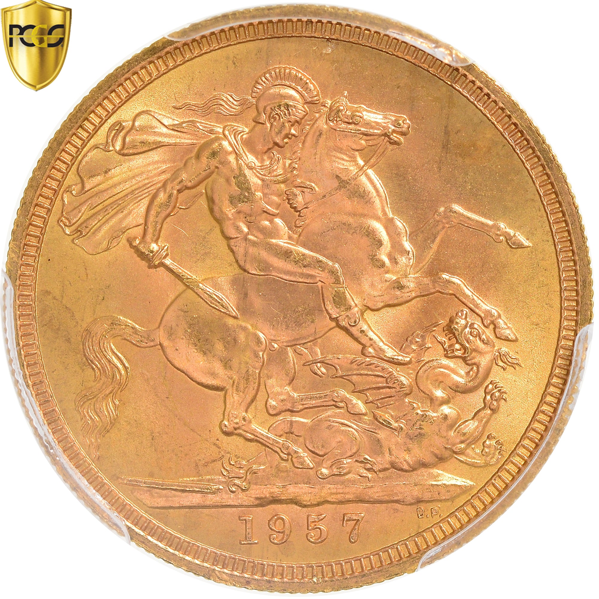 Coin, Great Britain, Elizabeth II, Sovereign, 1957, PCGS, MS66, MS(65-70), Gold
