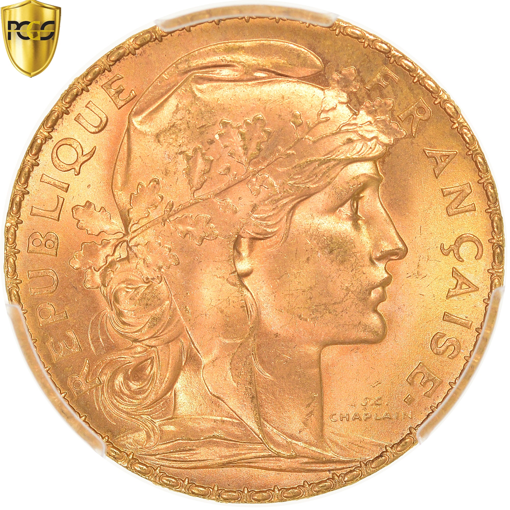Moneta, Francia, Marianne, 20 Francs, 1909, Paris, PCGS, MS67, FDC, Oro, KM:857
