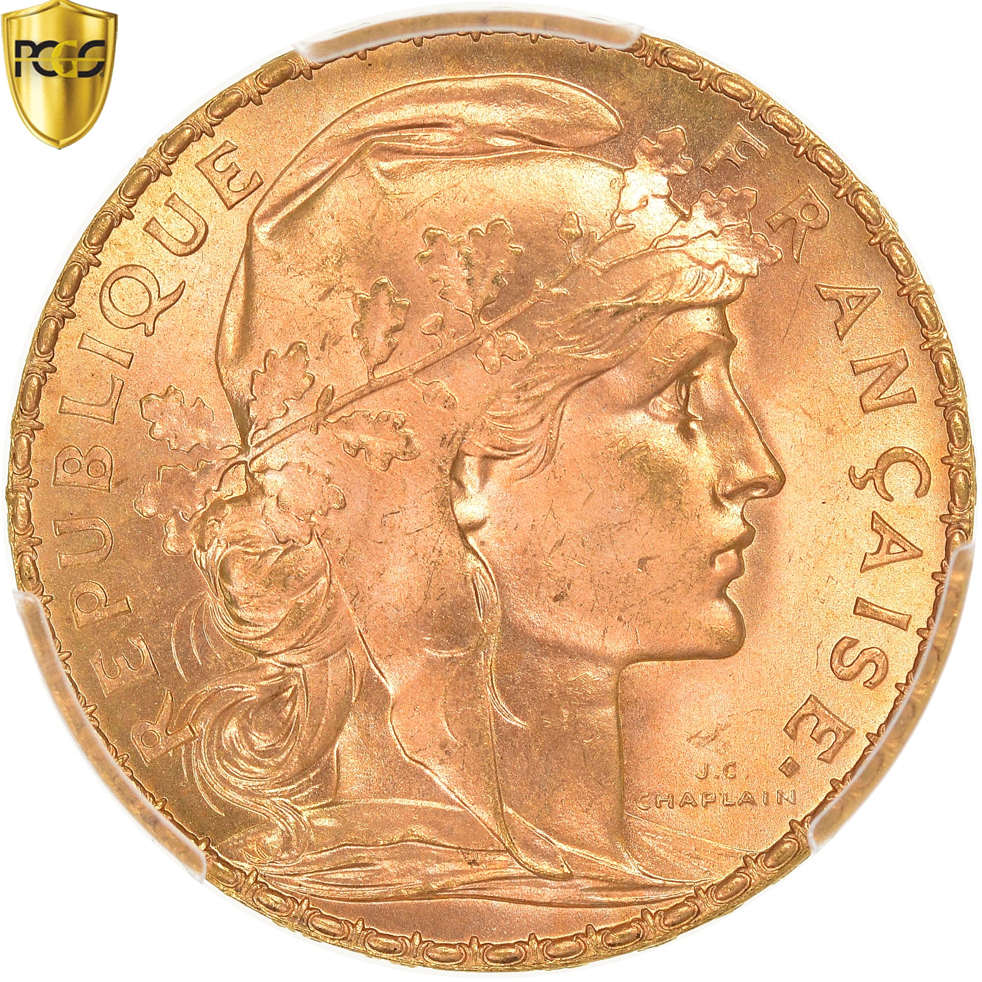 Moneta, Francia, Marianne, 20 Francs, 1910, Paris, PCGS, MS66+, FDC, Oro