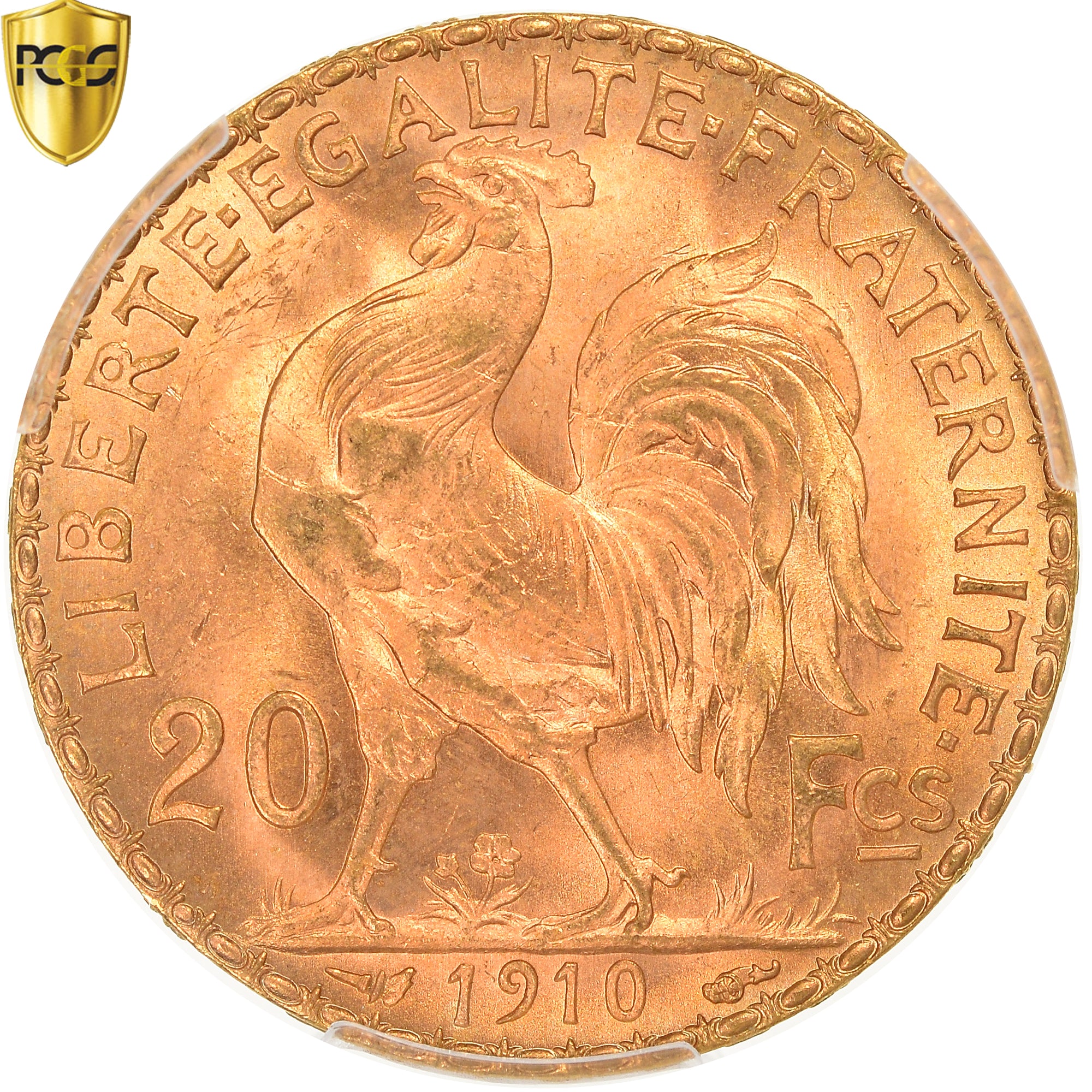 Moneta, Francia, Marianne, 20 Francs, 1910, Paris, PCGS, MS66+, FDC, Oro