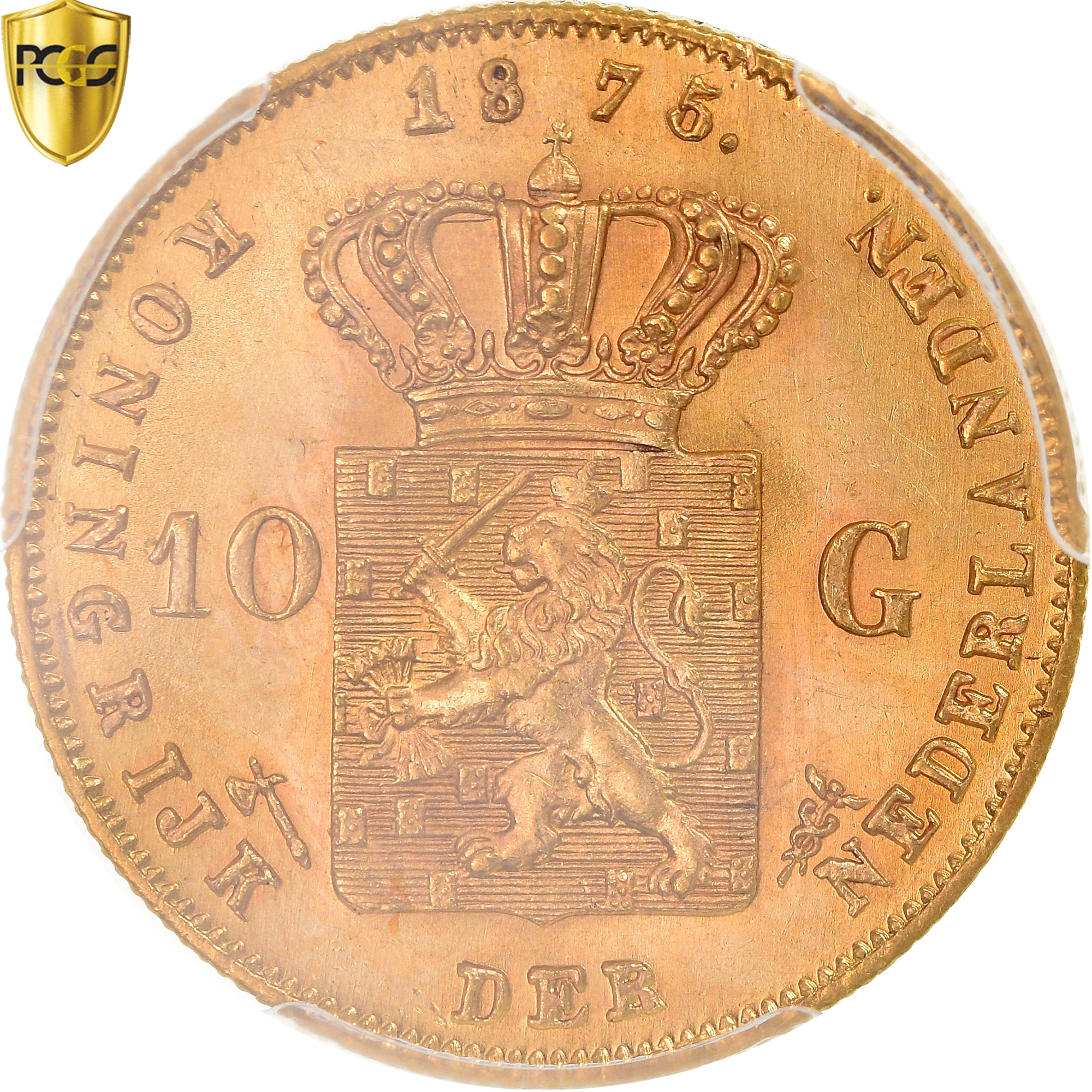 Coin, Netherlands, William III, 10 Gulden, 1875, Utrecht, PCGS, MS63, MS(63)