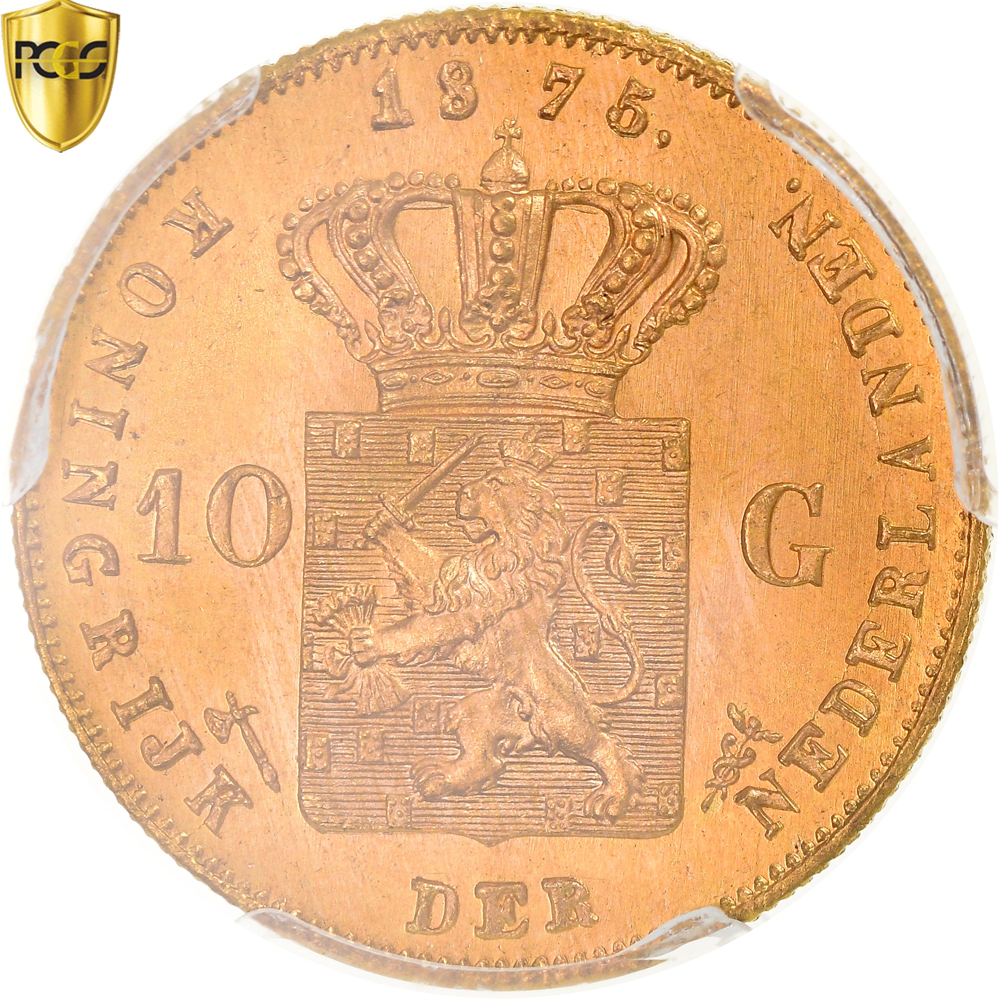 Coin, Netherlands, William III, 10 Gulden, 1875, Utrecht, PCGS, MS67, MS(65-70)