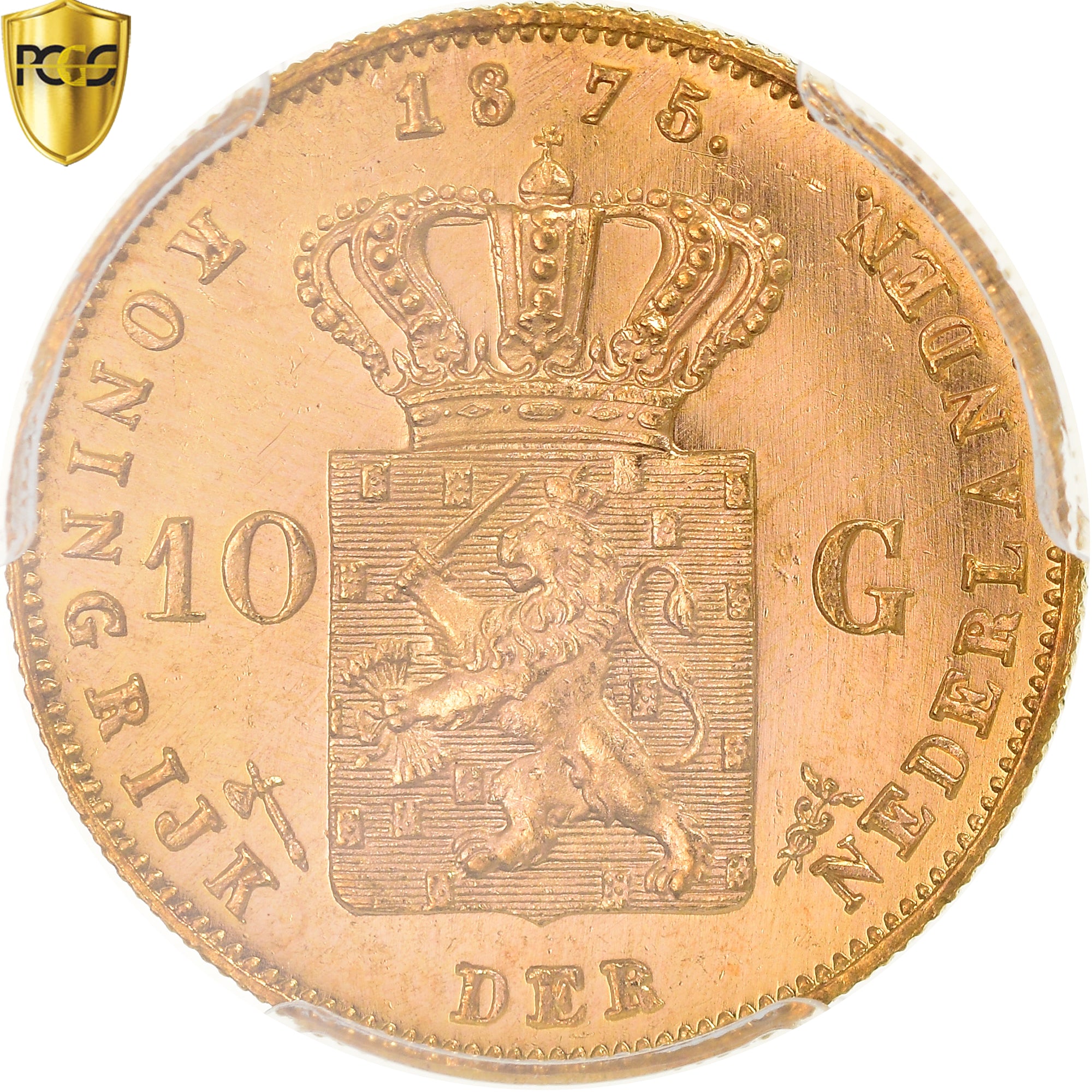 Coin, Netherlands, William III, 10 Gulden, 1875, Utrecht, PCGS, MS67, MS(65-70)