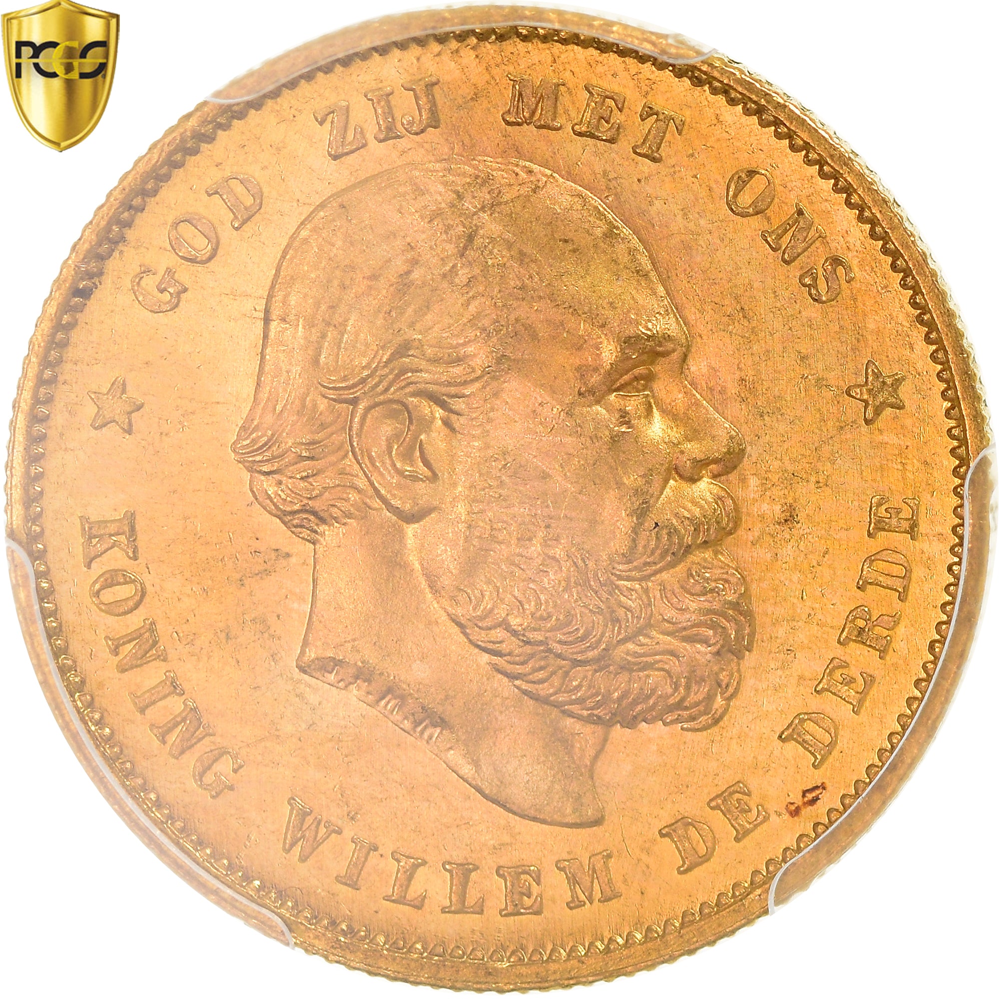 Coin, Netherlands, William III, 10 Gulden, 1877, Utrecht, PCGS, MS66, MS(65-70)
