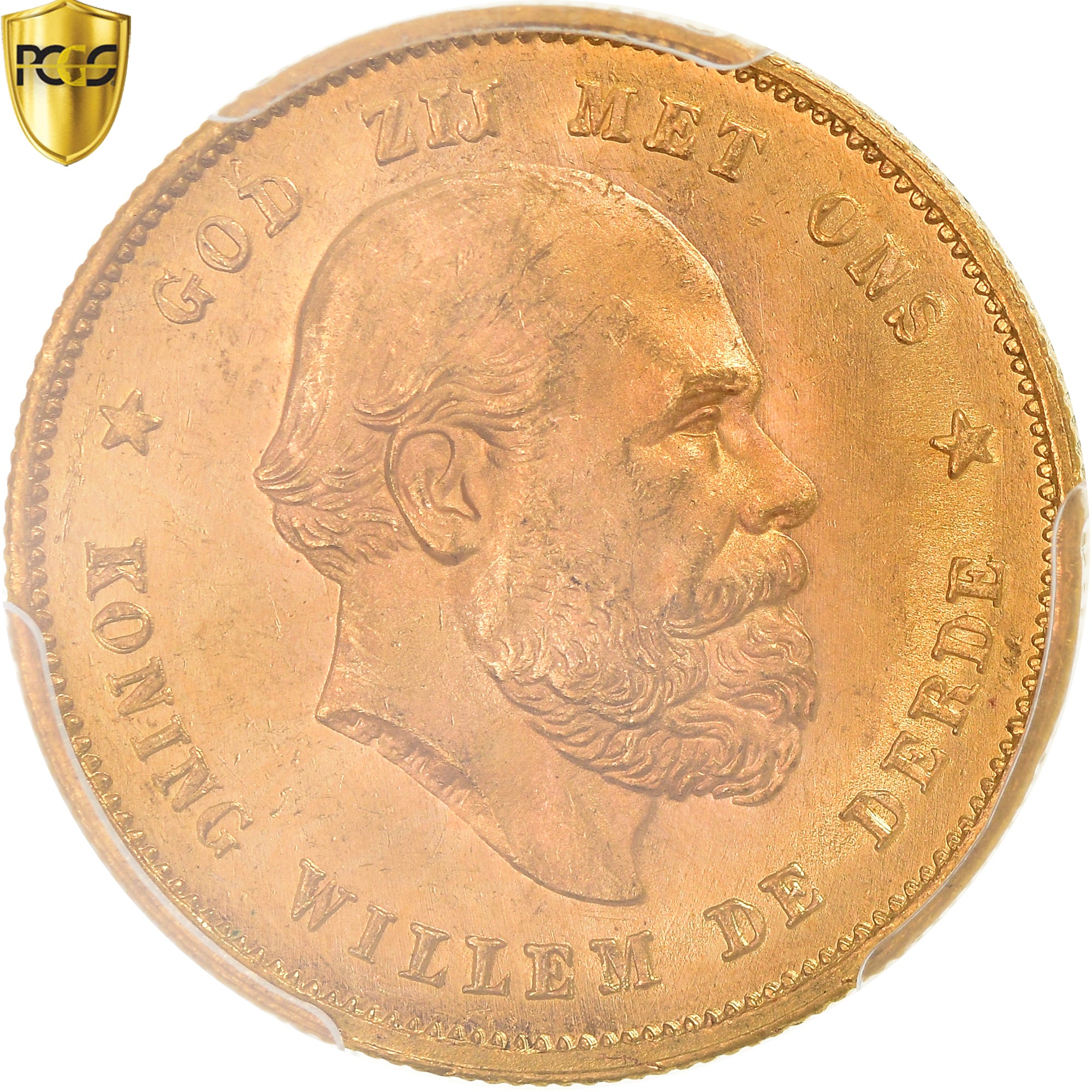 Coin, Netherlands, William III, 10 Gulden, 1877, Utrecht, PCGS, MS66, MS(65-70)