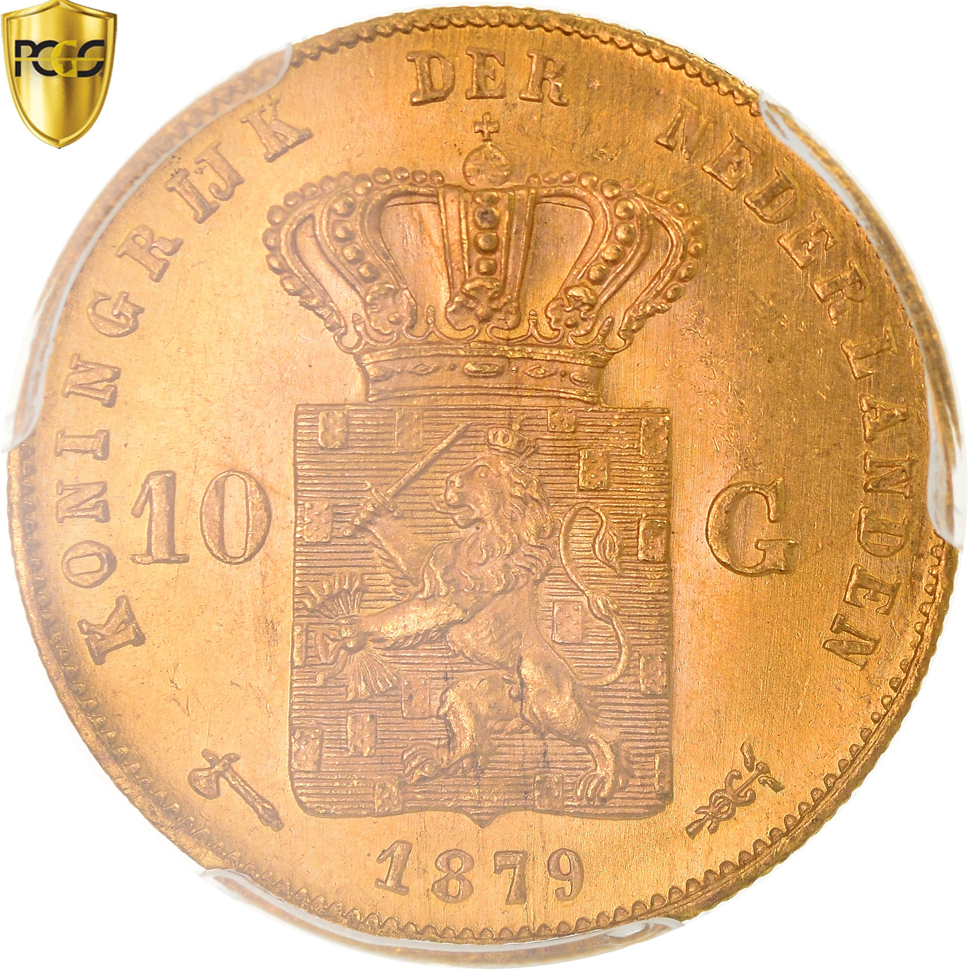 Coin, Netherlands, William III, 10 Gulden, 1879, Utrecht, PCGS, MS67, MS(65-70)