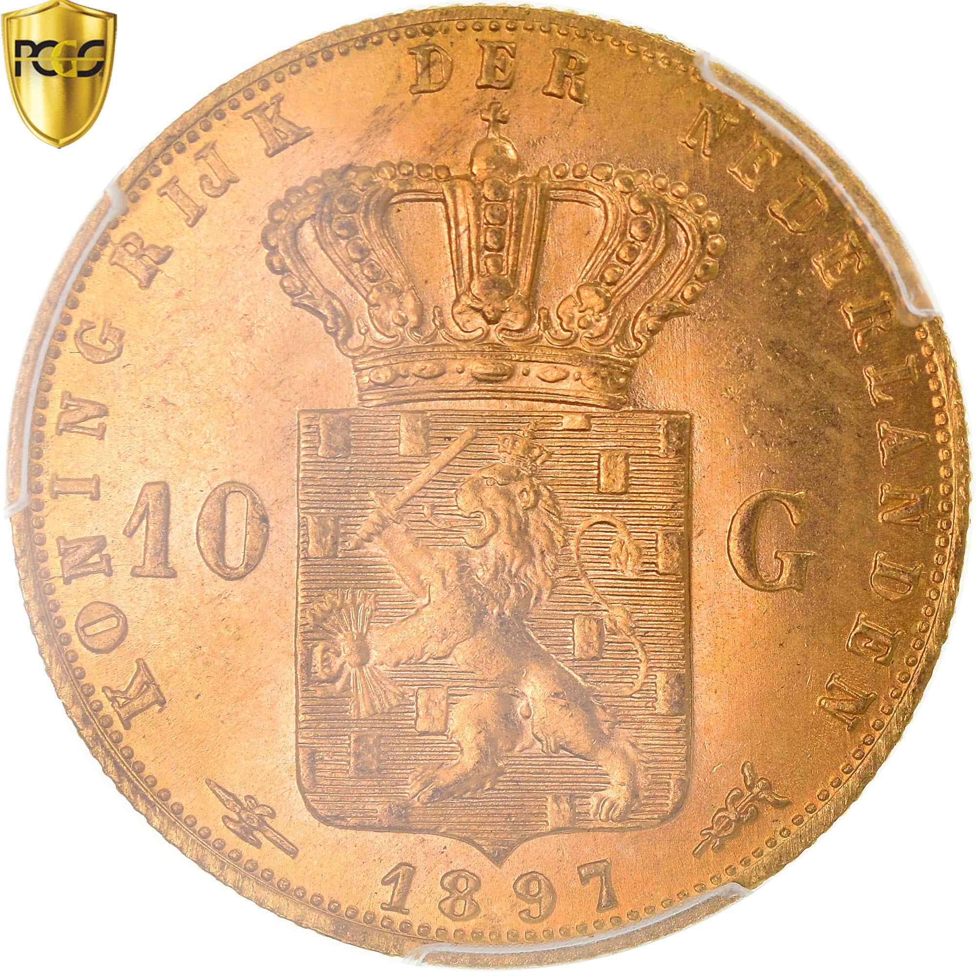 Coin, Netherlands, Wilhelmina I, 10 Gulden, 1897, MS(63), Gold, KM:118