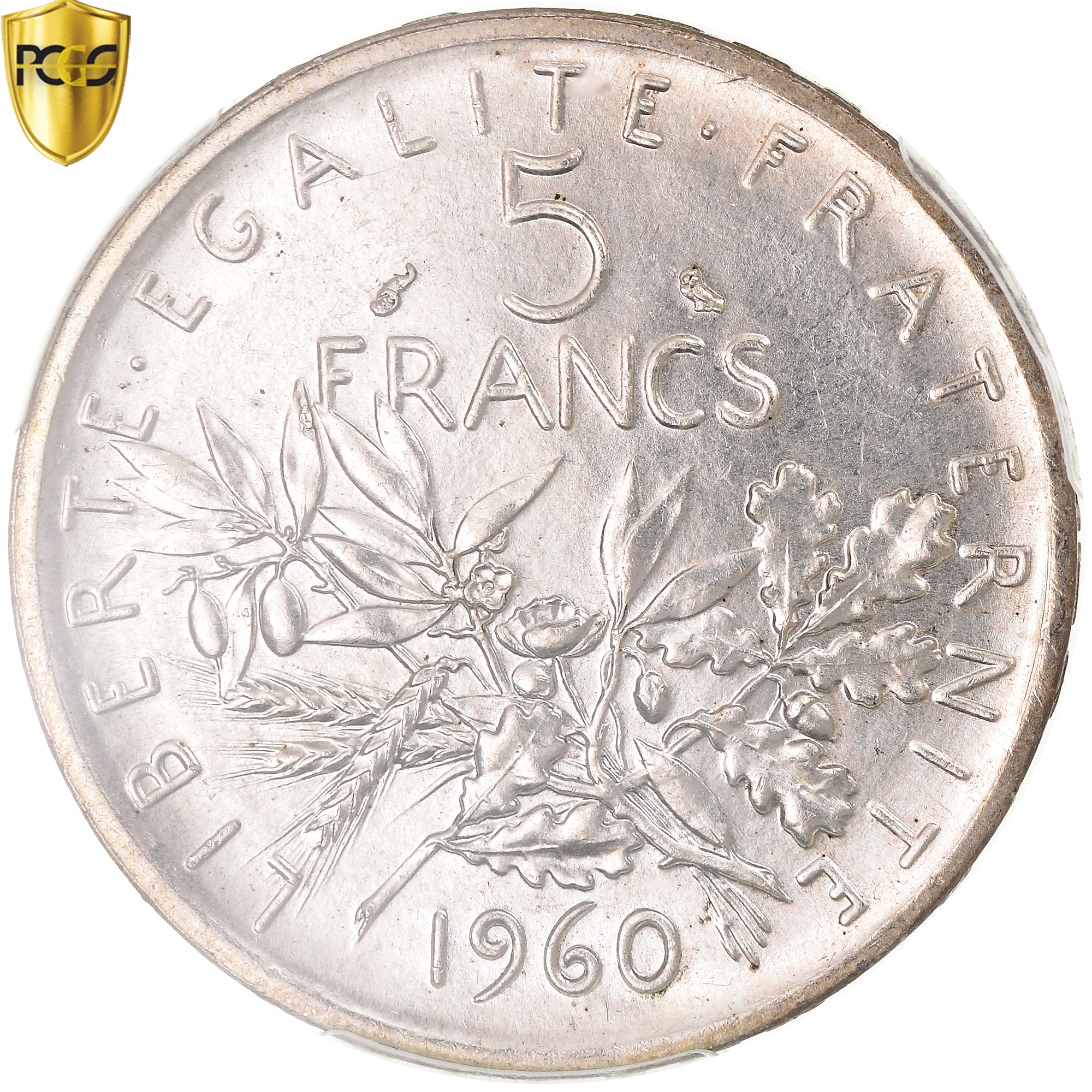 Coin, France, Semeuse, 5 Francs, 1960, Paris, PCGS, MS64, MS(64), Silver