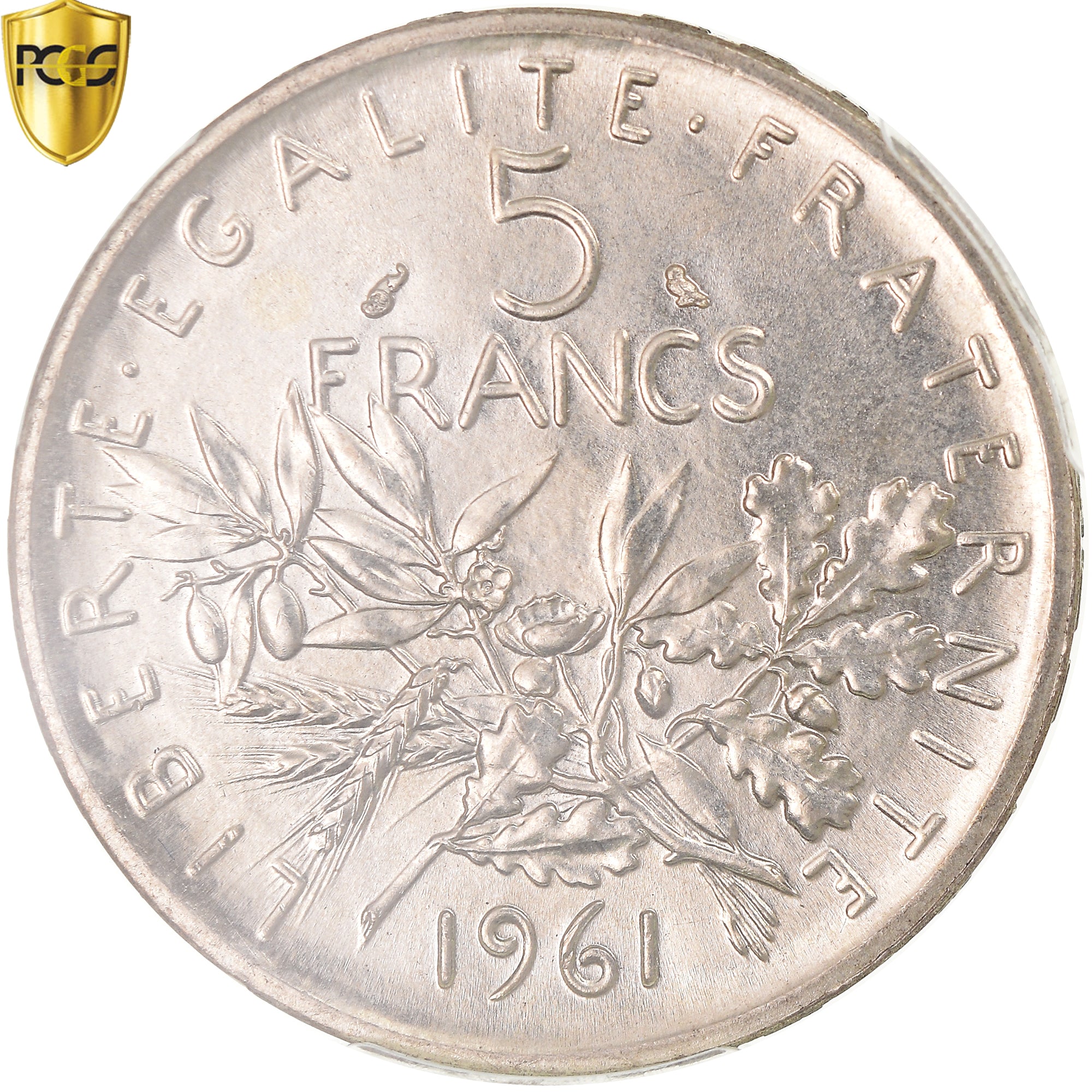 Coin, France, Semeuse, 5 Francs, 1961, Paris, PCGS, MS65, MS(65-70), Silver