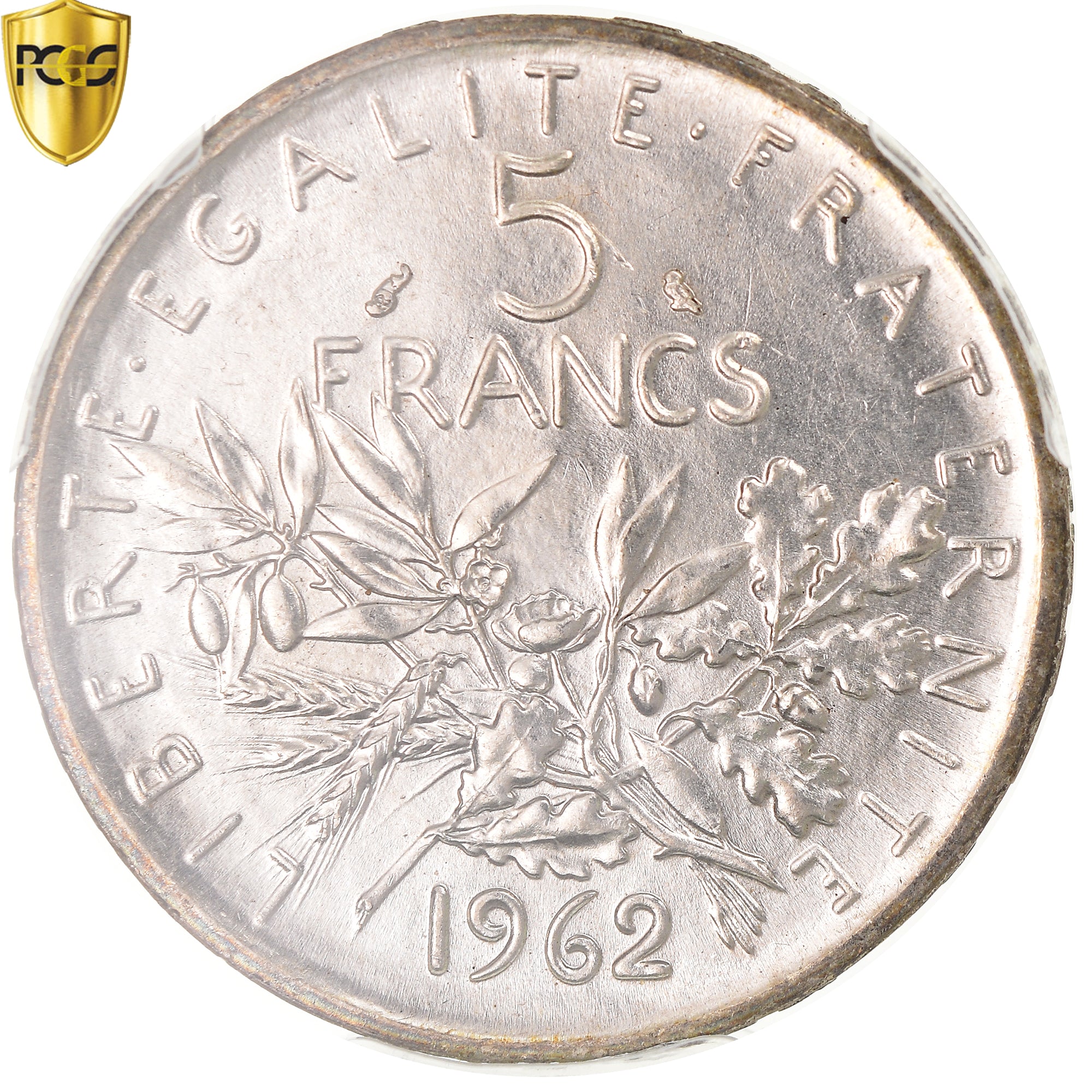 Coin, France, Semeuse, 5 Francs, 1962, Paris, PCGS, MS62, MS(60-62), Silver