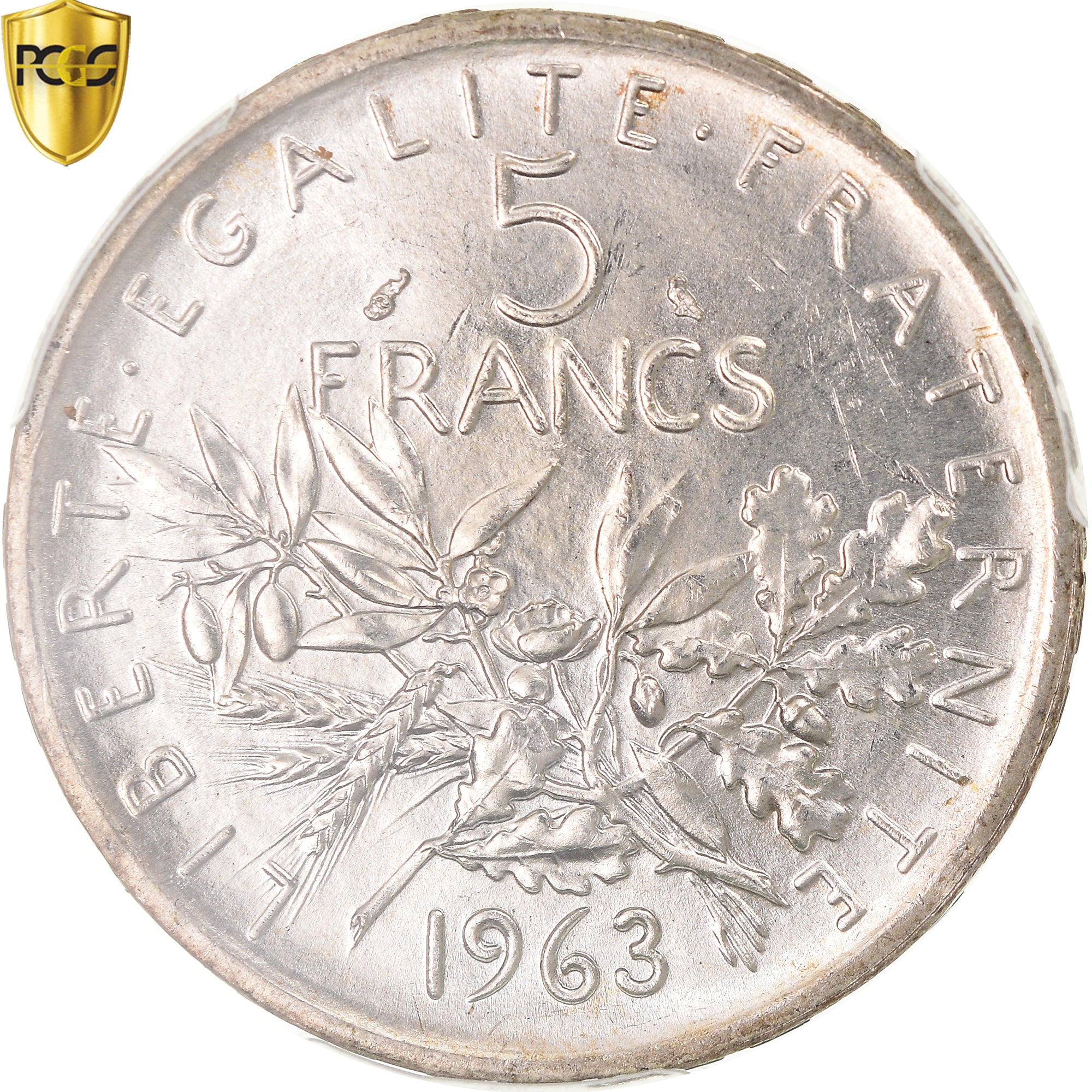 Coin, France, Semeuse, 5 Francs, 1963, Paris, PCGS, MS64, MS(64), Silver