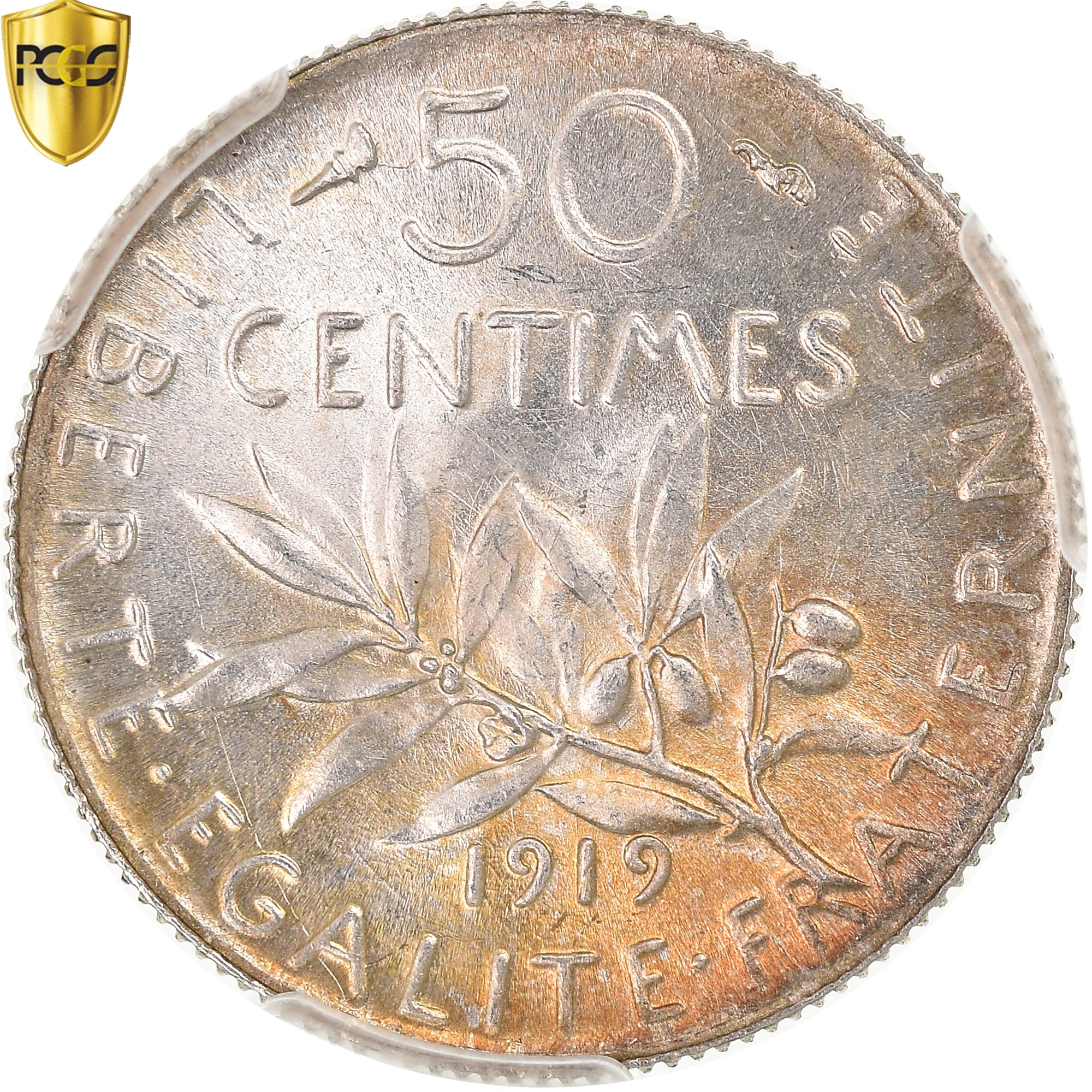 Coin, France, Semeuse, 50 Centimes, 1919, Paris, PCGS, MS64+, MS(64), Silver