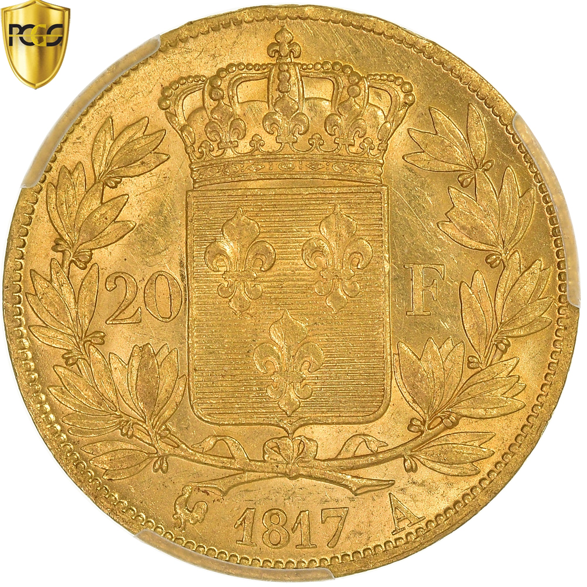 Munten, Frankrijk, Louis XVIII, 20 Francs, 1817, Paris, PCGS, AU58, PR, Goud