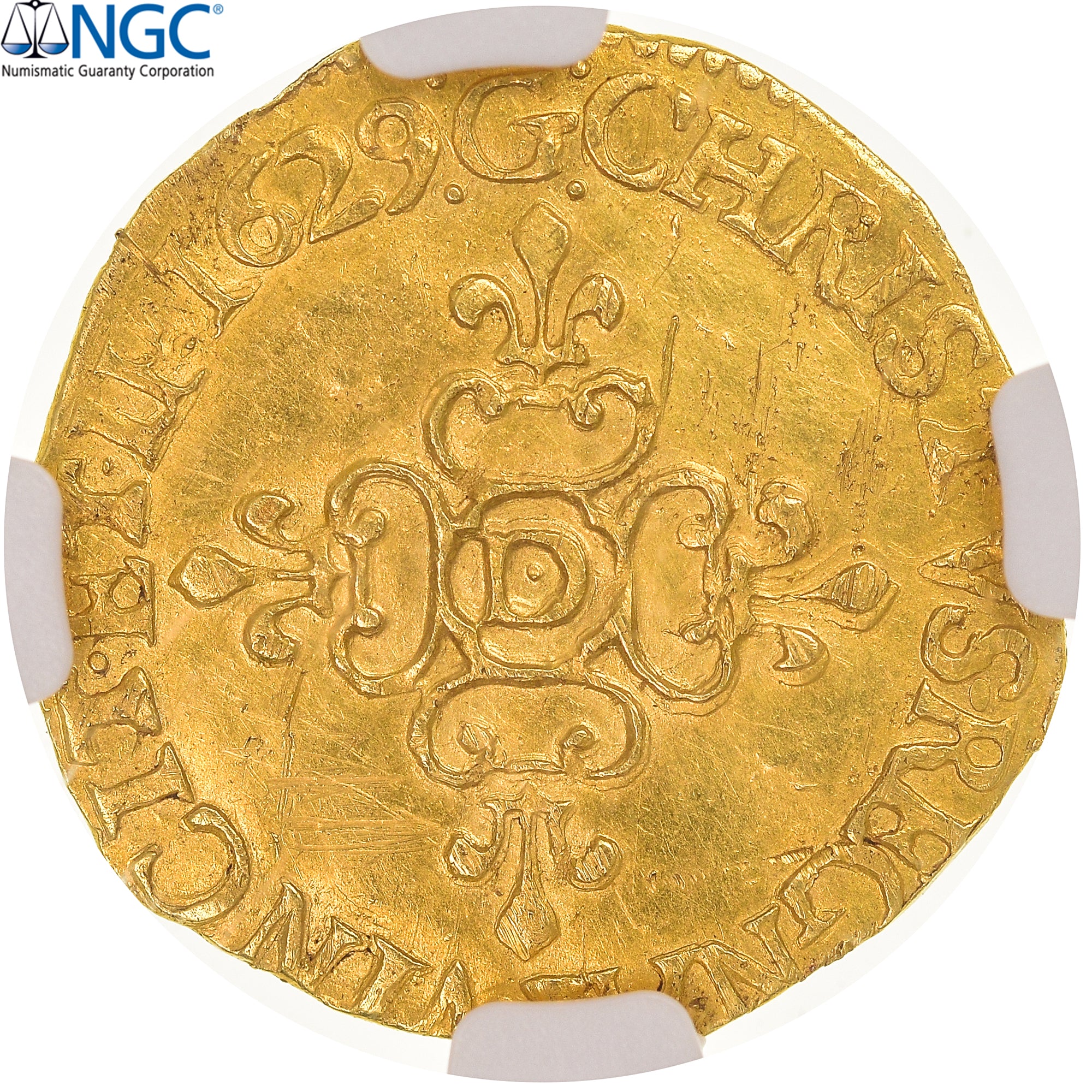 Coin, France, Louis XIII, 1/2 ECU D'or, 1629, Lyon, Double date, NGC, UNC