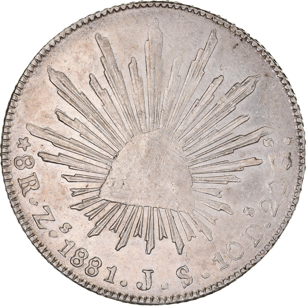 Munten, Mexico, 8 Reales, 1881, Zacatecas, ZF+, Zilver, KM:377.13