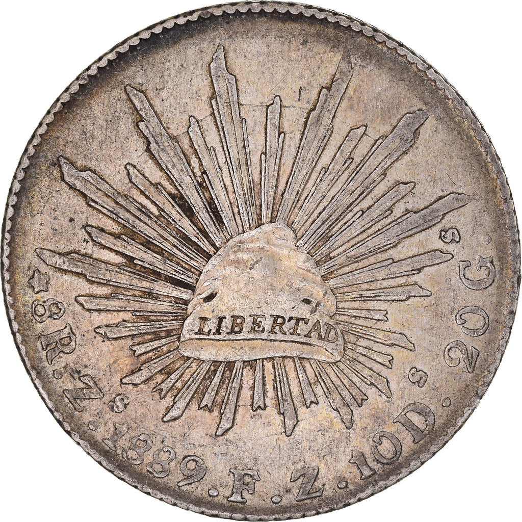 Coin, Mexico, 8 Reales, 1889, Zacatecas, EF(40-45), Silver, KM:377.13