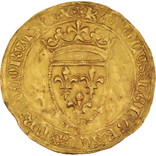 Moneda, Francia, Charles VI, Écu d'or à la couronne, Tours, MBC, Oro