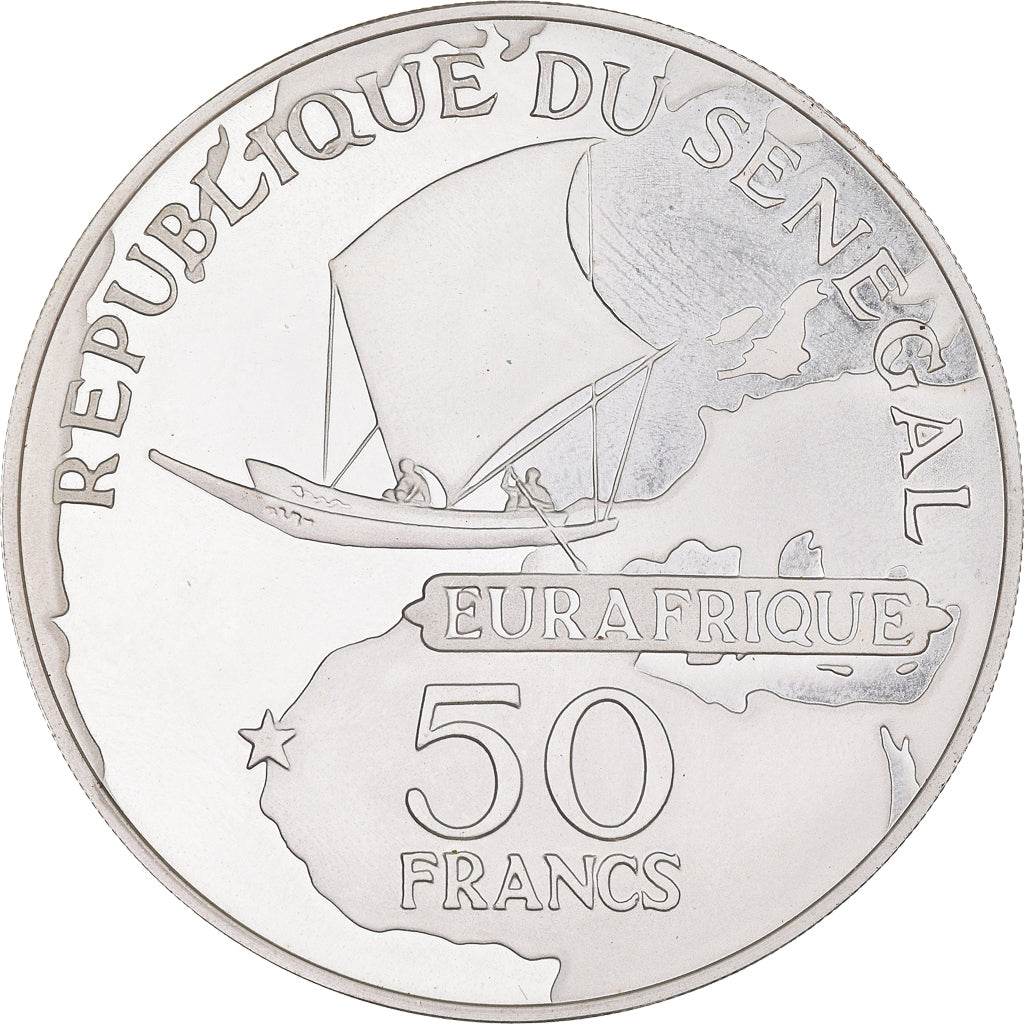 Coin, Senegal, Leopold Sedar Senghor, 50 Francs, 1975, Proof, MS(63), Silver
