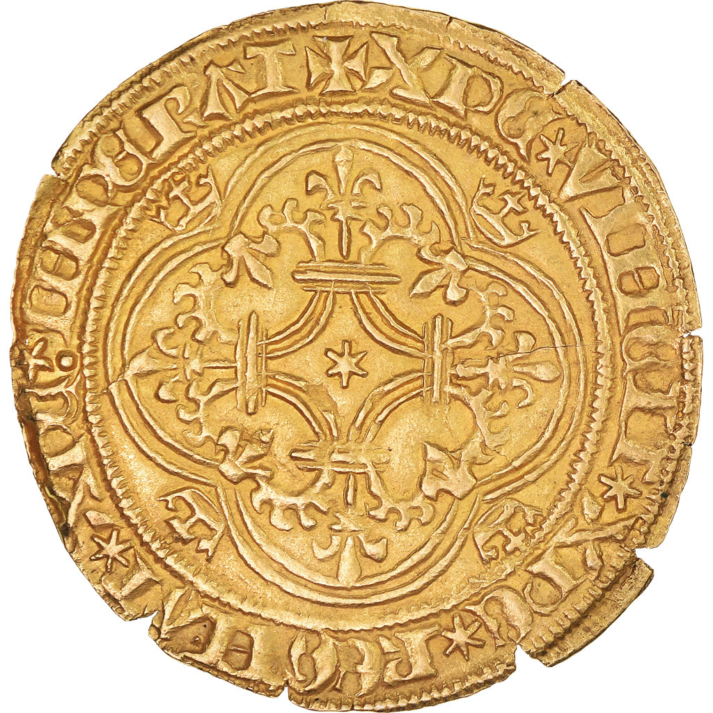 Moneta, Francia, Charles VI, Écu d'or à la couronne, Uncertain Mint, BB+, Oro