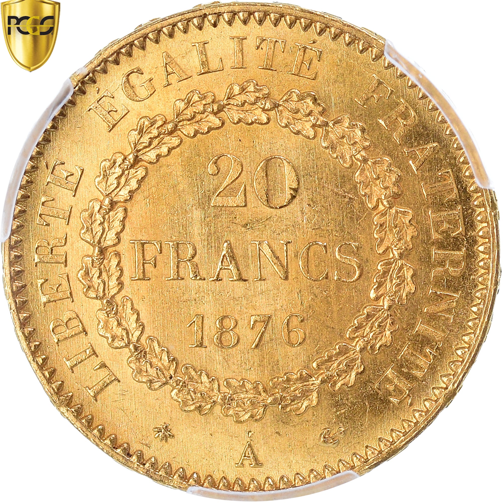 Monnaie, France, Génie, 20 Francs, 1876, Paris, PCGS, MS65+, FDC, Or