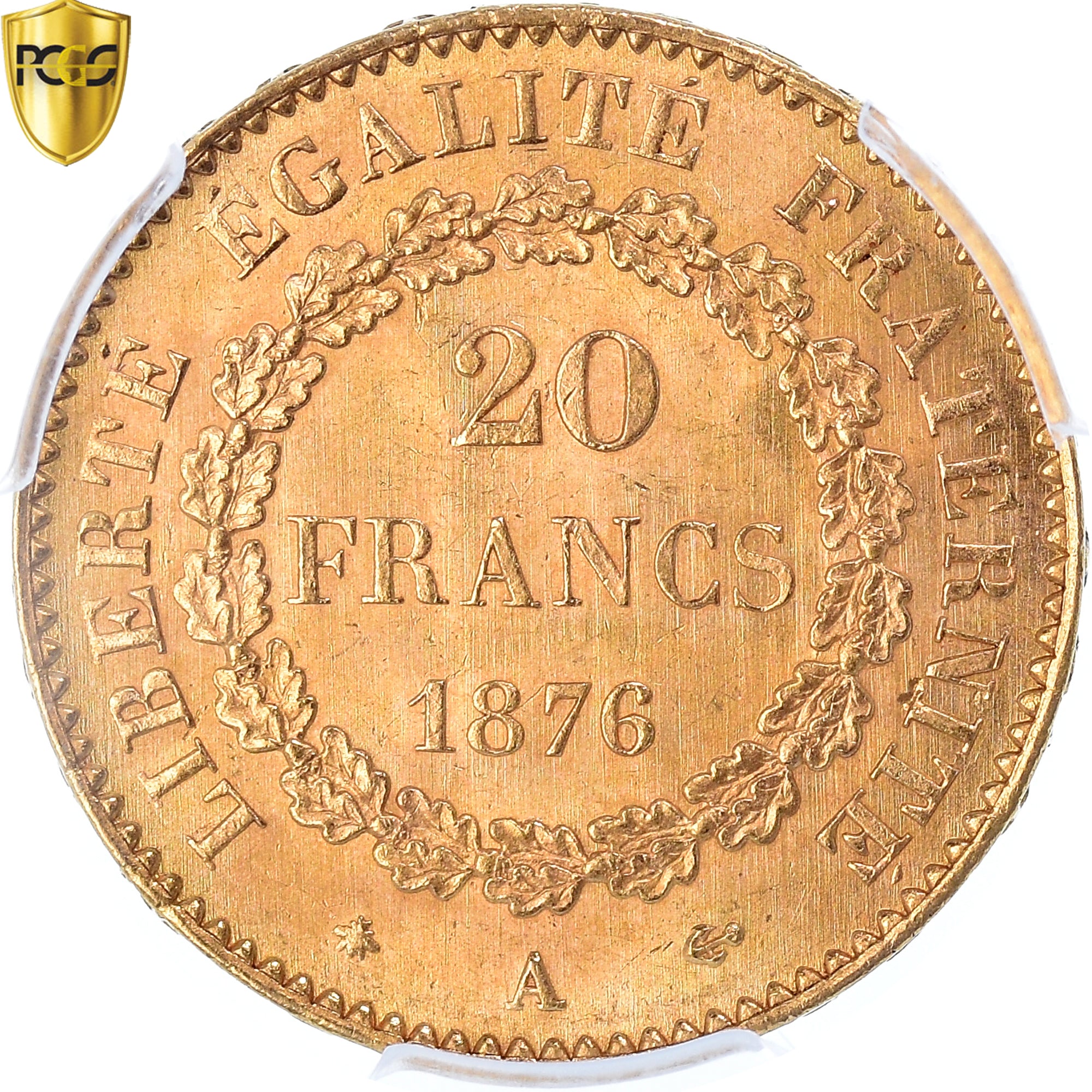 Coin, France, Génie, 20 Francs, 1876, Paris, PCGS, MS65, MS(65-70), Gold