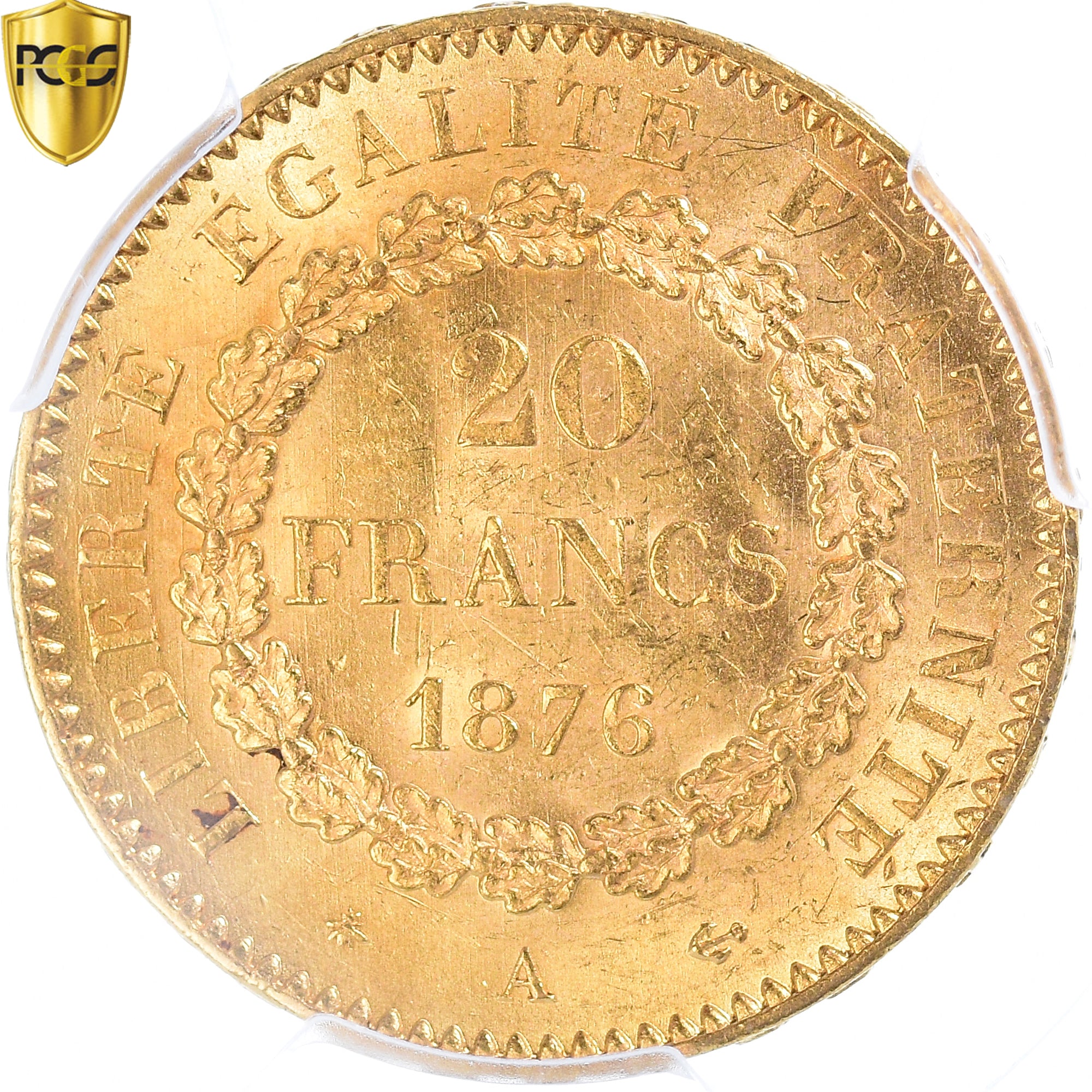 Coin, France, Génie, 20 Francs, 1876, Paris, PCGS, MS63, MS(63), Gold, KM:825