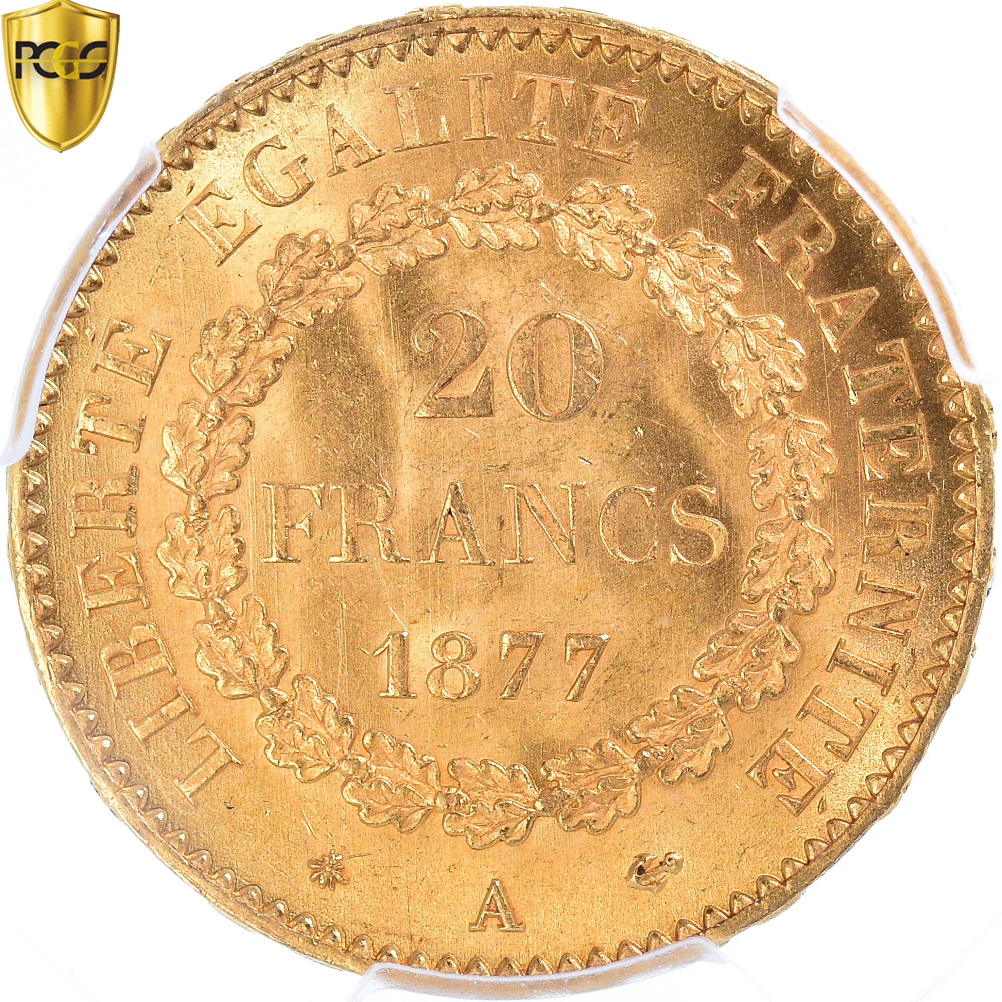 Monnaie, France, Génie, 20 Francs, 1877, Paris, PCGS, MS65+, FDC, Or