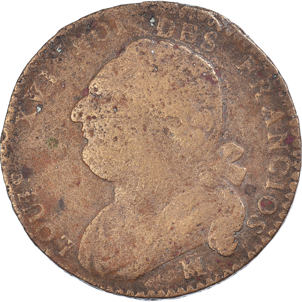 Coin, France, Louis XVI, 12 Deniers, 1792, Marseille, FRANCIOS, VG(8-10)