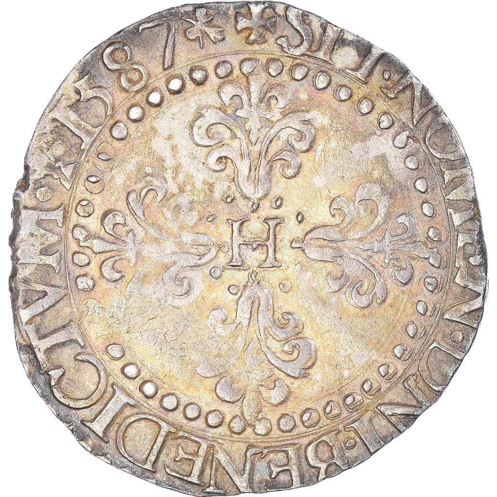 Coin, France, Henri III, 1/2 Franc au col plat, 1587, La Rochelle, AU(55-58)