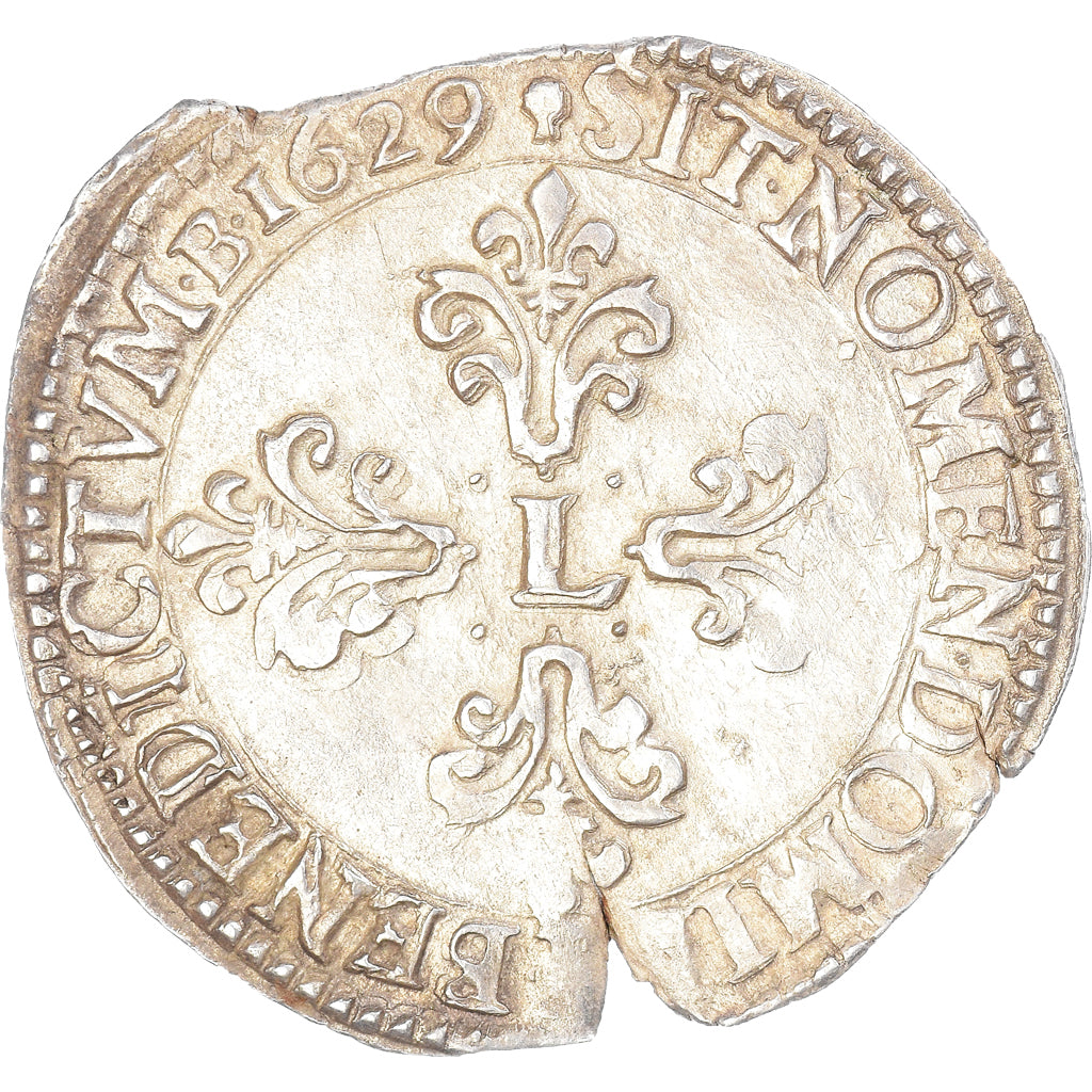 Moeda, França, Louis XIII, 1/2 Franc, buste lauré au col plat, 1/2 Franc