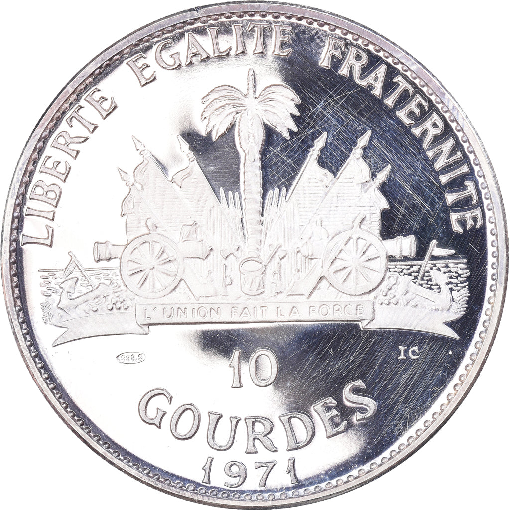 Coin, Haiti, Sitting Bull Sioux, 10 Gourdes, 1971, Proof, MS(65-70), Silver