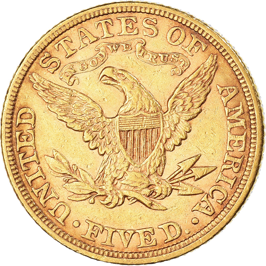 Moneta, USA, Coronet Head, $5, Half Eagle, 1880, Philadelphia, AU(50-53)