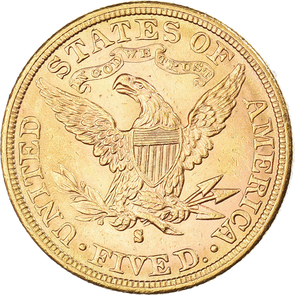 Moneta, USA, Coronet Head, $5, Half Eagle, 1882, San Francisco, AU(55-58)