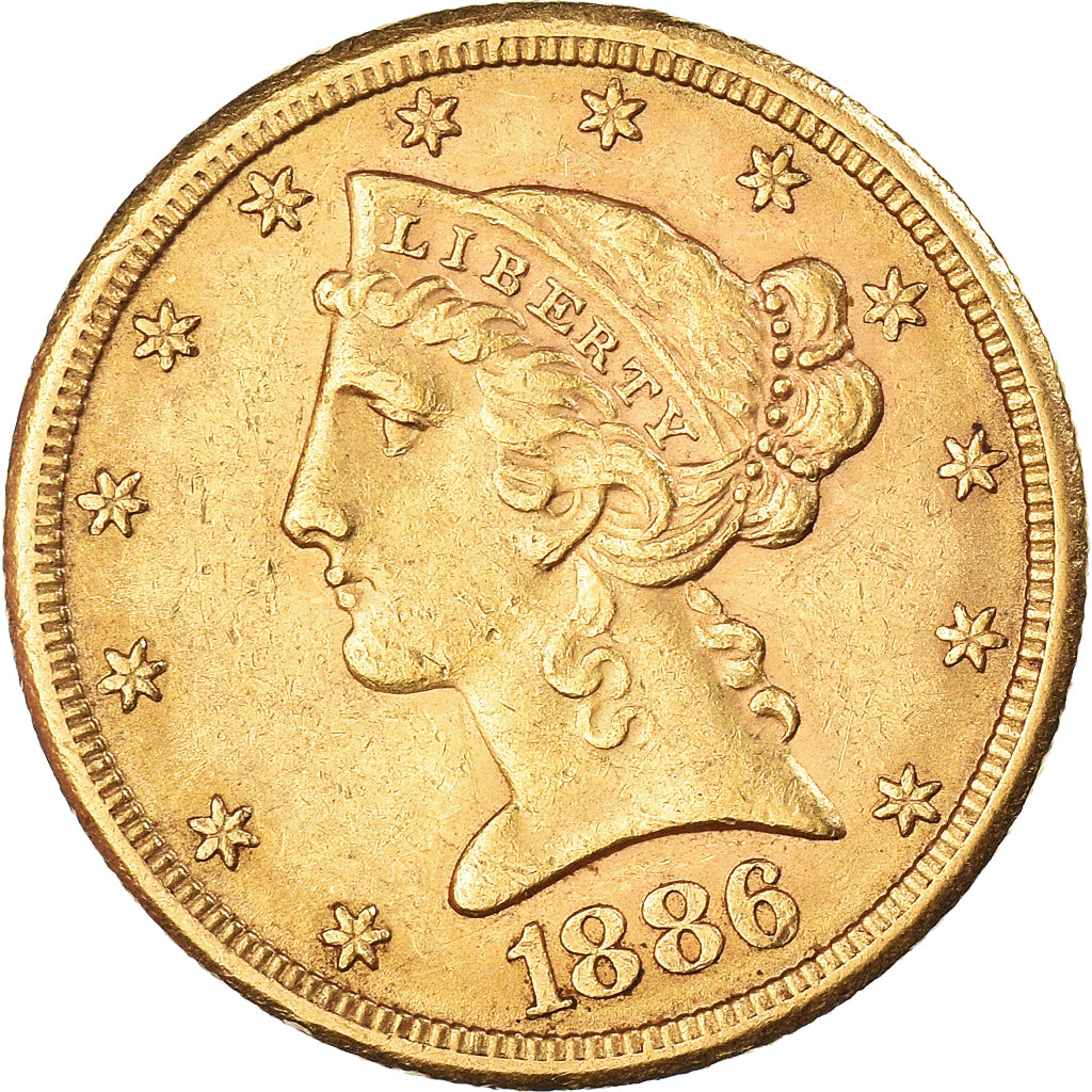 Moneda, Estados Unidos, Coronet Head, $5, Half Eagle, 1886, San Francisco, EBC