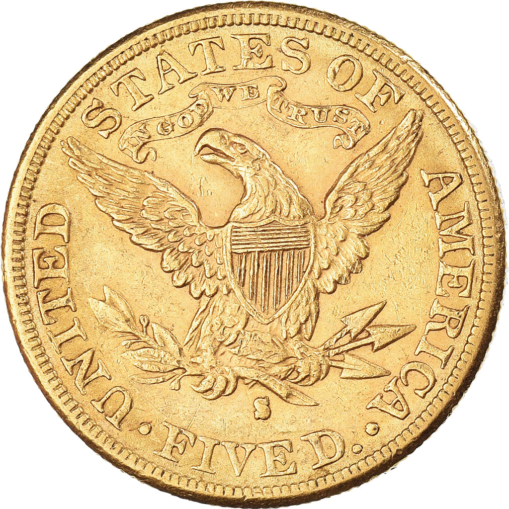 Moneda, Estados Unidos, Coronet Head, $5, Half Eagle, 1886, San Francisco, EBC