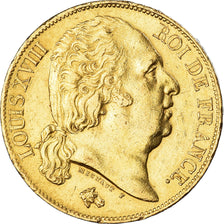 Moeda, França, Louis XVIII, 20 Francs, 1819, Lille, AU(55-58), Dourado
