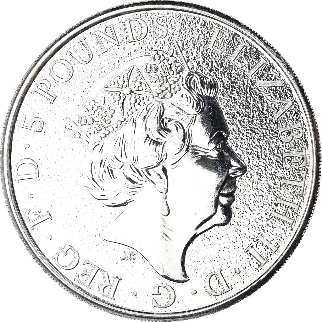 Coin, Great Britain, Elizabeth II, Lion of England, 2 Oz, 5 Pounds, 2016, Proof